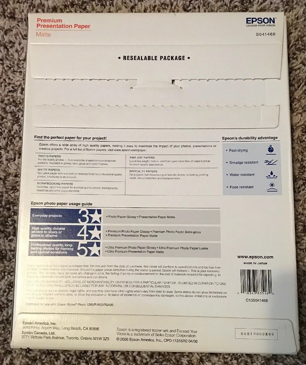 Epson s041468 Premium Presentation Paper Matter 11” X 14” Open Box 39 Sheets