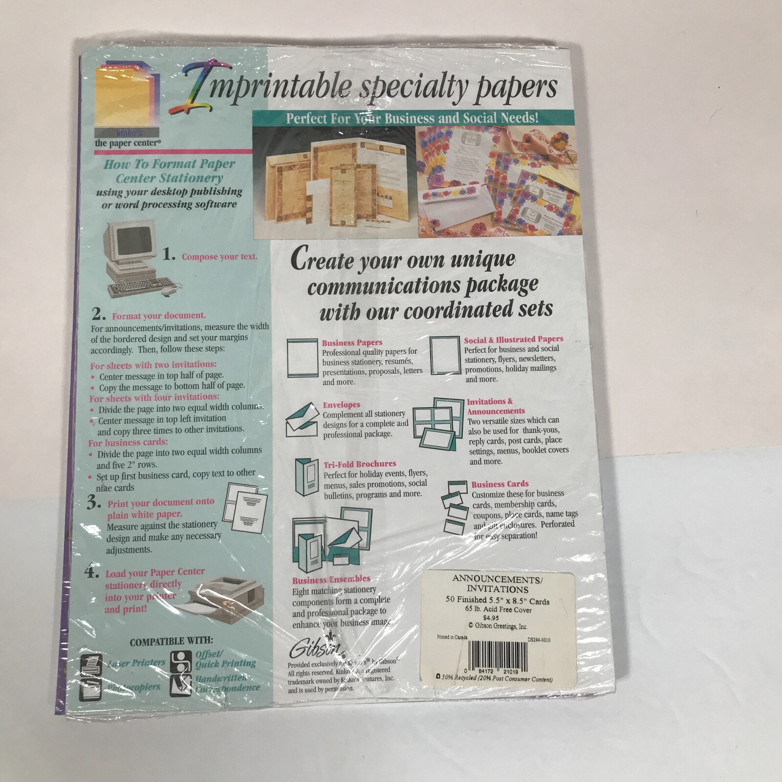 Kinkos Gibson Greetings Dinner Wine Party 8.5in X 11in Designer Printer Paper