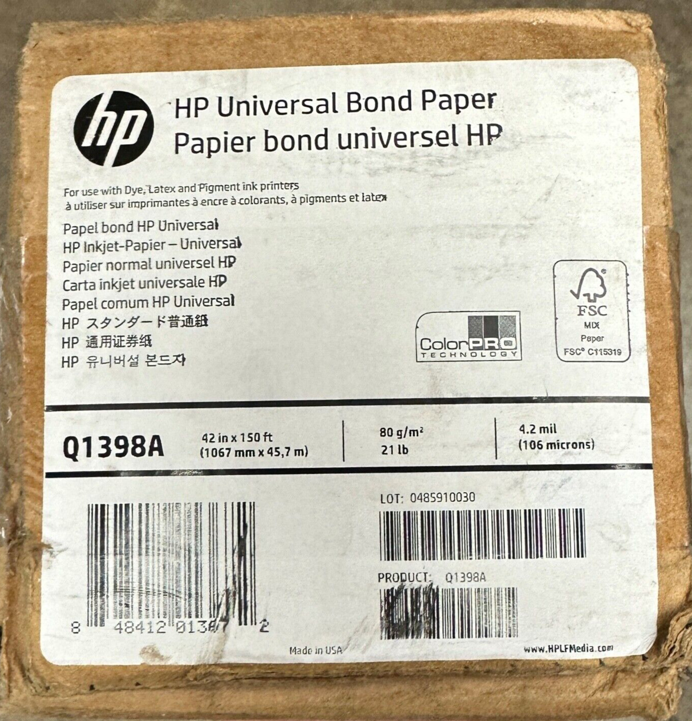 HP Q1398A, Universal Bond Paper (42 in x 150 ft) – 4.2 mil-Color Pro-NEW-Sealed