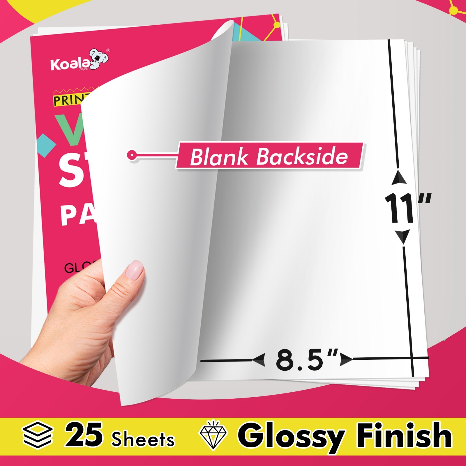 Lot 25-125 – New Koala Printable Glossy Vinyl Sticker Paper 8.5×11 Inkjet Laser