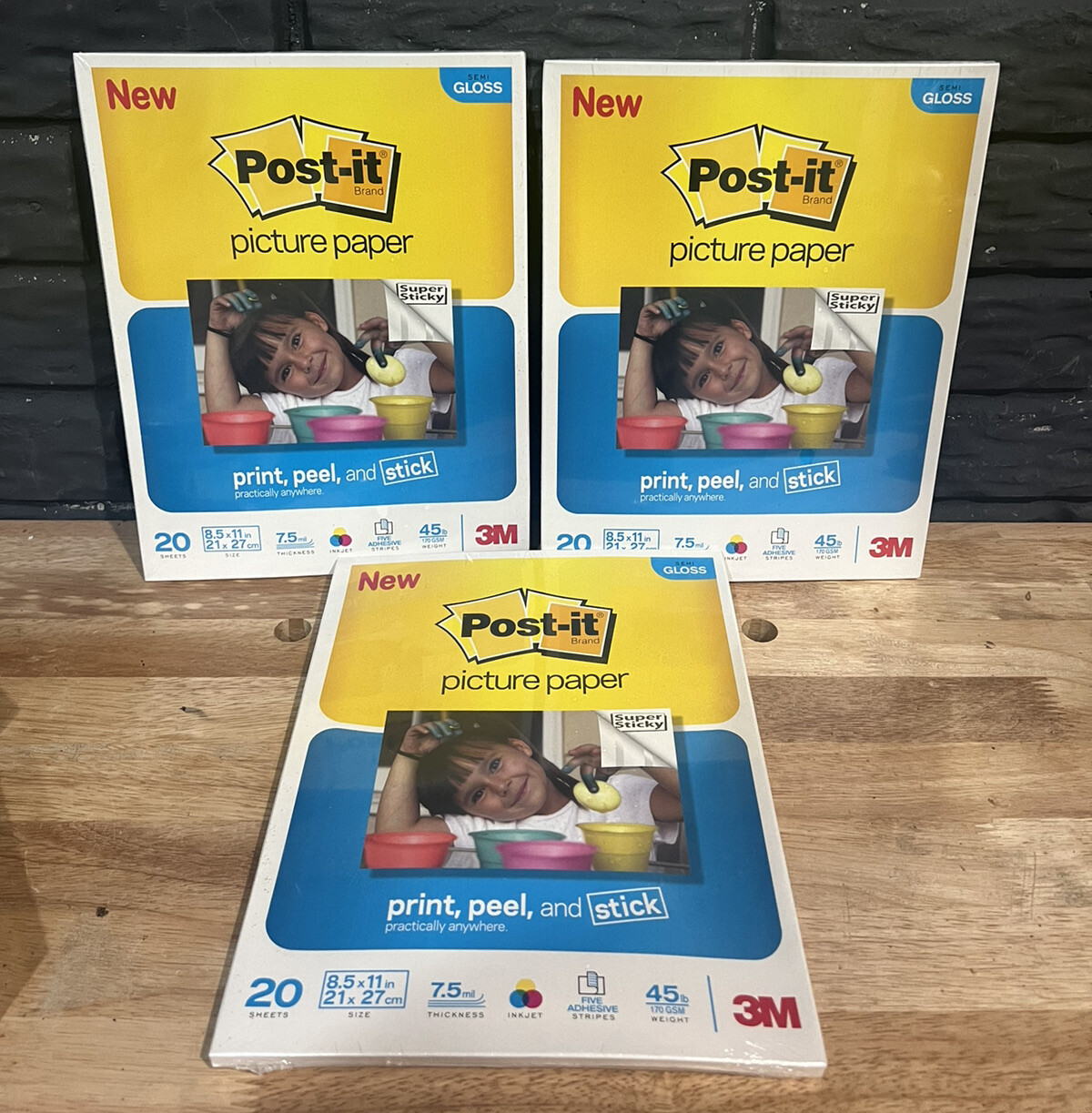 3M POST-IT PRINT PEEL & STICK 4″X6″ SEMI GLOSS PICTURE PAPER NEW QTY 3
