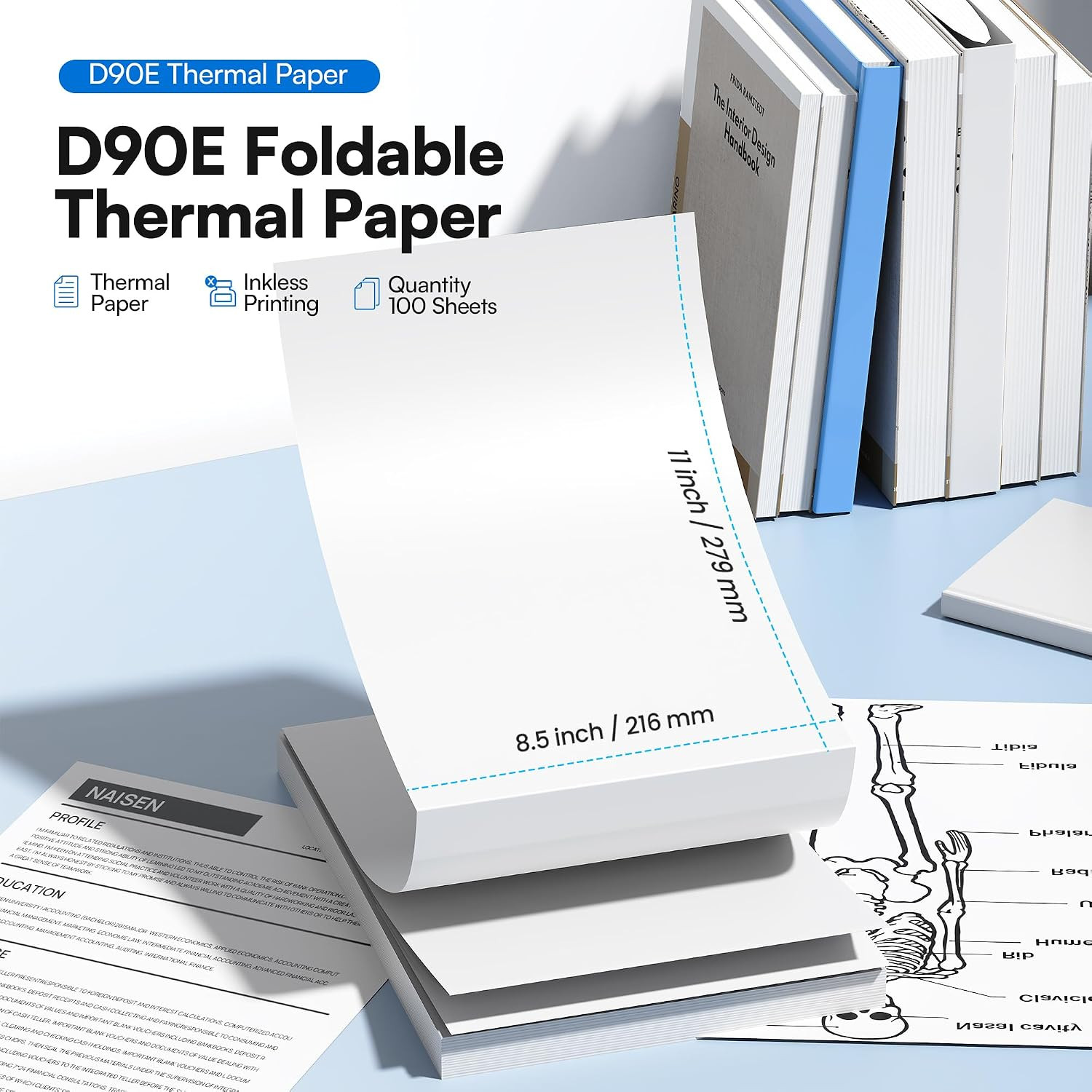 D90E Thermal Printer Paper 8.5 X 11 Inch, Continuous Folding Thermal Paper, US L