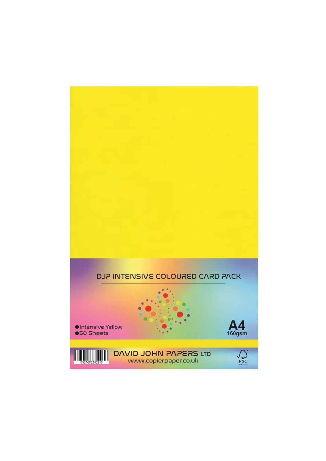 Coloured Craft Board A4, 160gsm, Intense Yellow, 50 Sheets