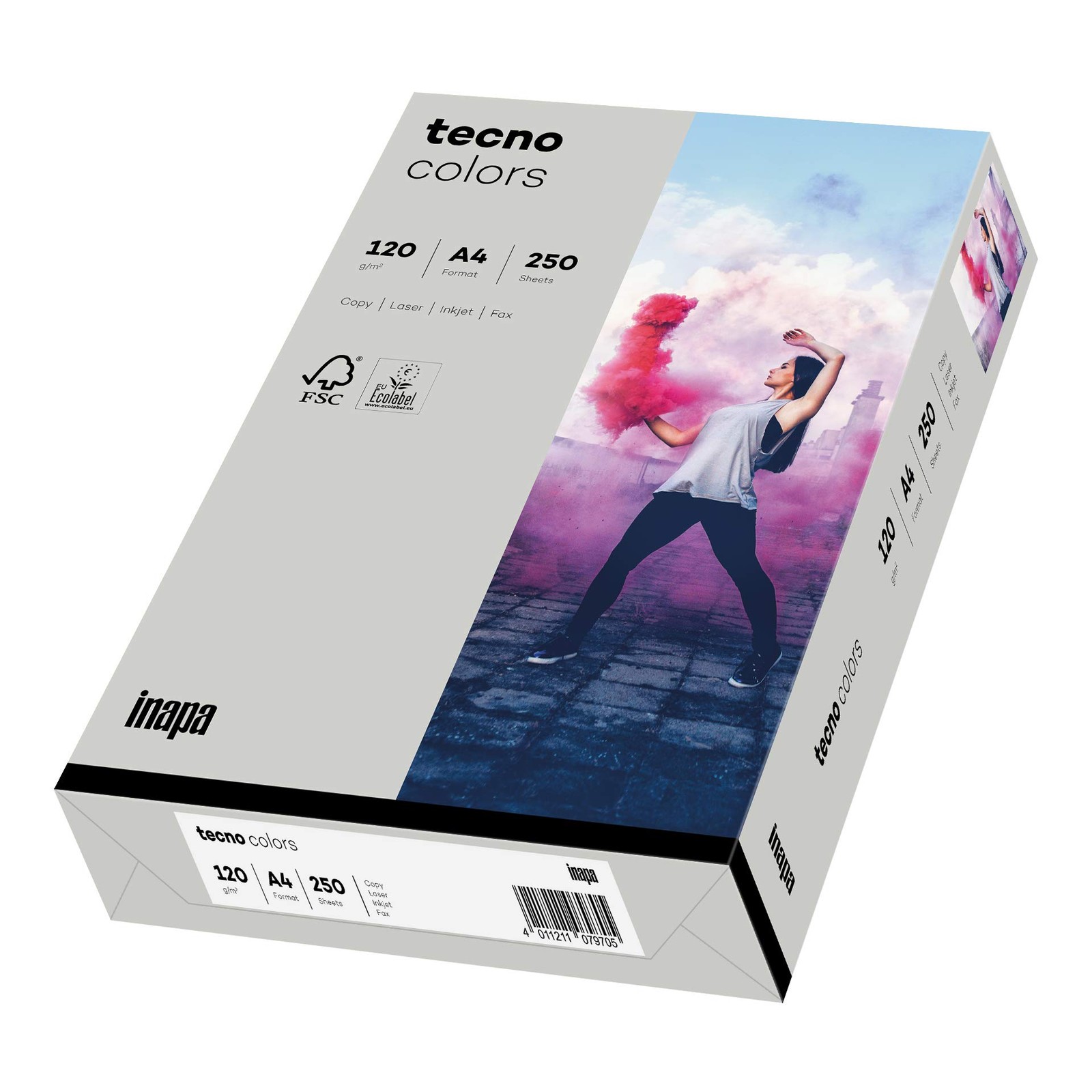 Coloured Printer Paper, Colourful Paper Tecno Colors 120gsm, A4, 250 Sheets, Grey