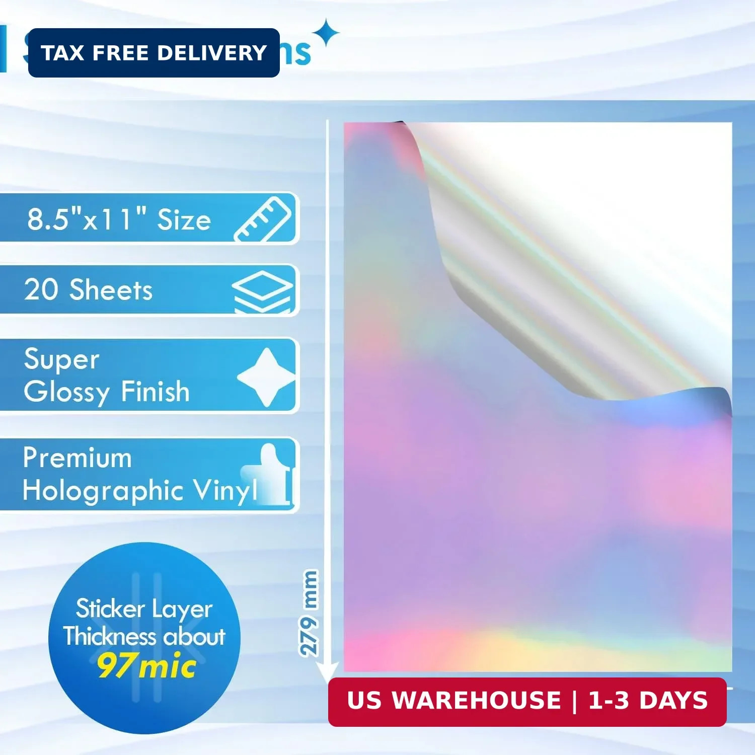 Koala Holographic Sticker Paper for Inkjet Printer – 20 Sheets 8.5×11 Inch, Rain