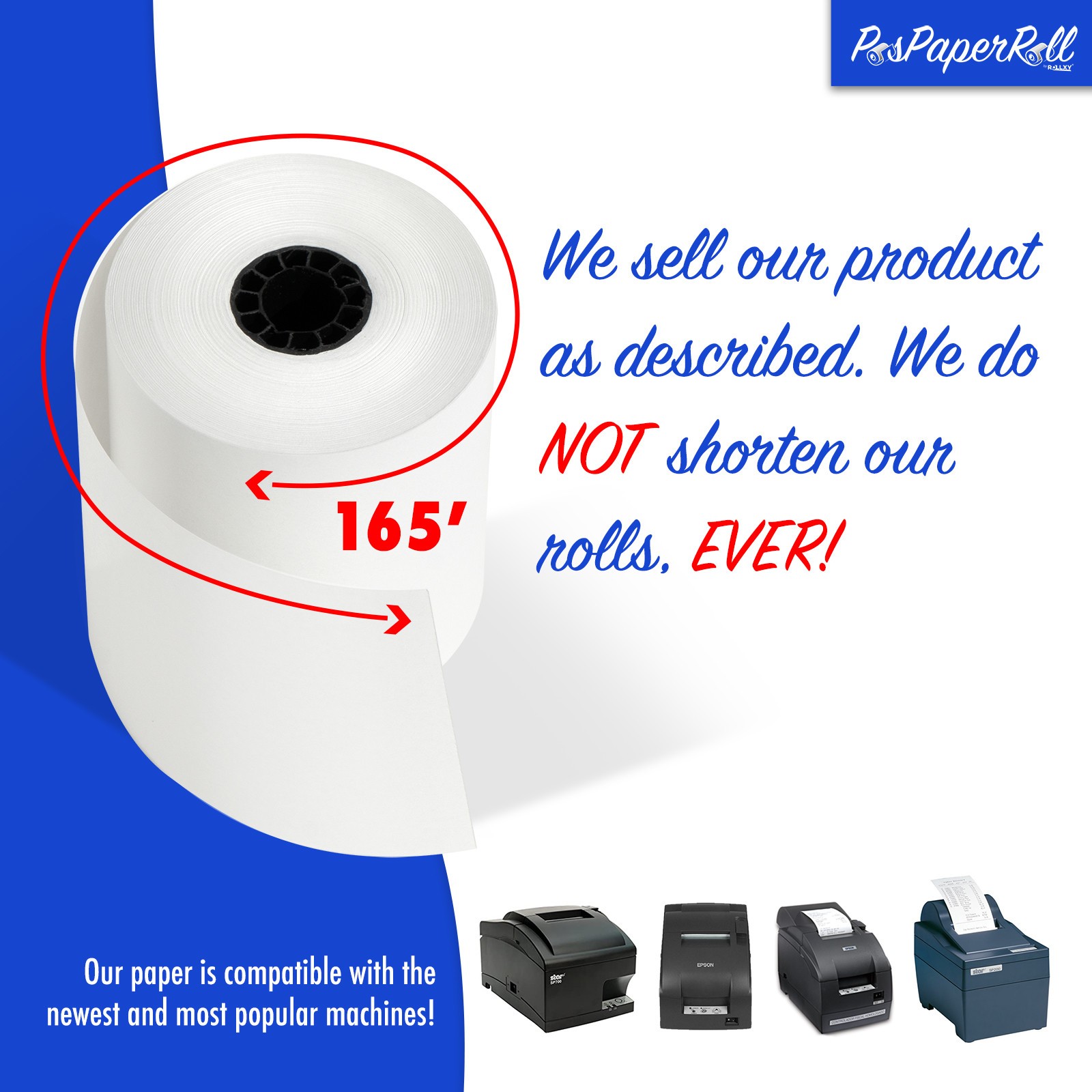 1-PLY BOND PAPER 3″ WIDTH 3 INCH LENGTH 165′ 165FT 50 ROLLS CASH REGISTER POS