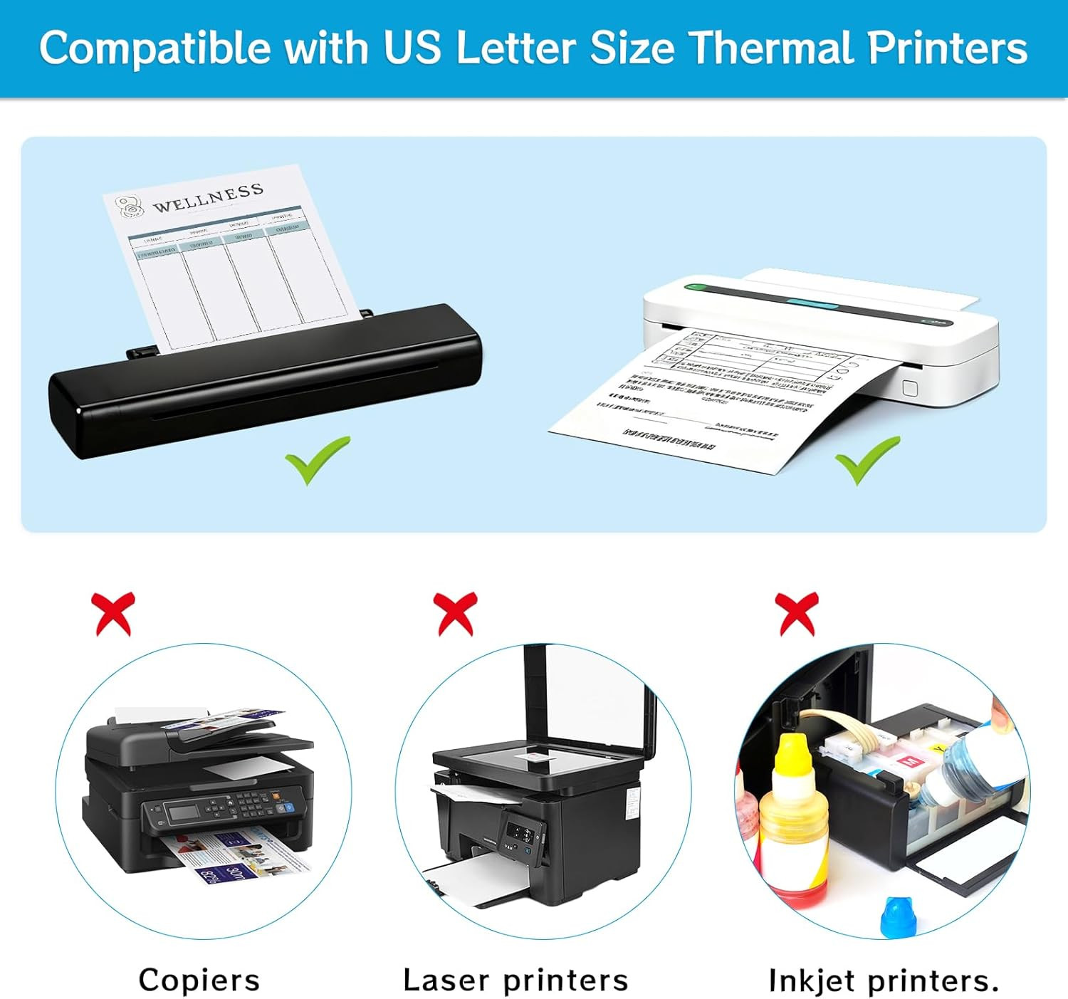 100 Sheets Thermal Printer Paper 8.5 X 11 Inch US Letter Size Safe Bpa-Free | Co