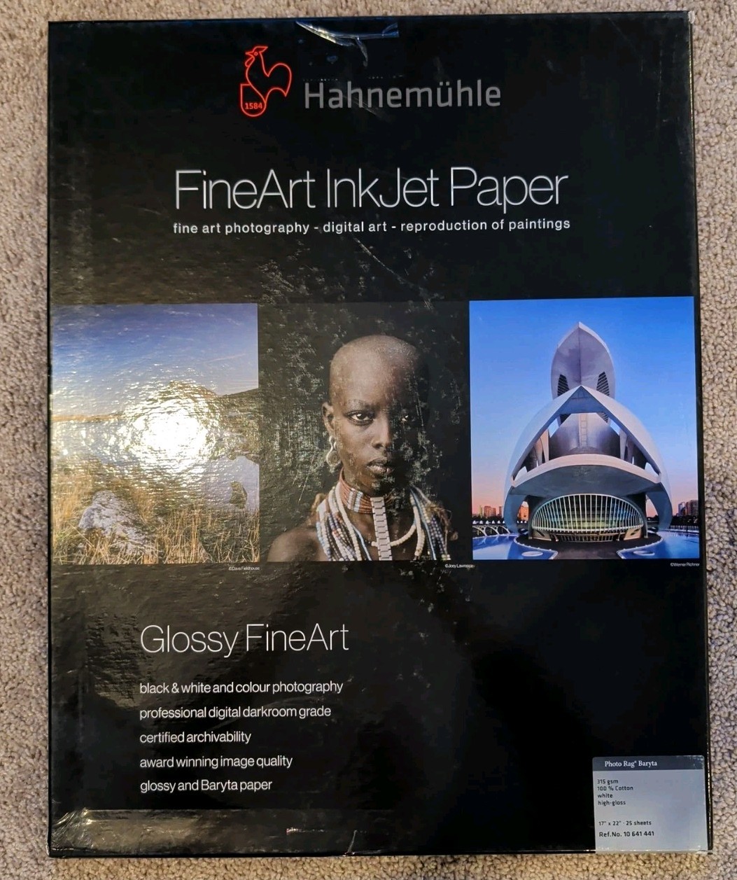 Hahnemuhle Photo Rag Baryta, 315gsm, 17″x22″, 25 Sheets, Fine Art Inkjet Paper