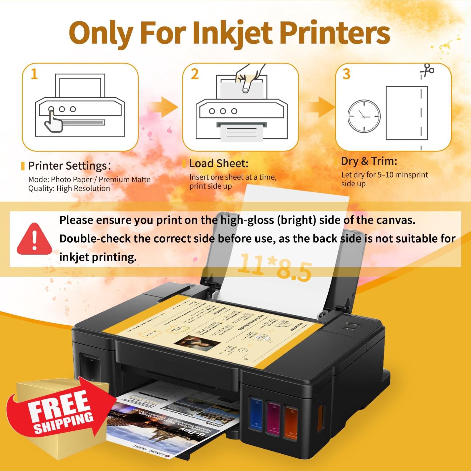 Yncotte 10 Pk Canvas Printer Paper, 8.5×11″, Inkjet Fabric