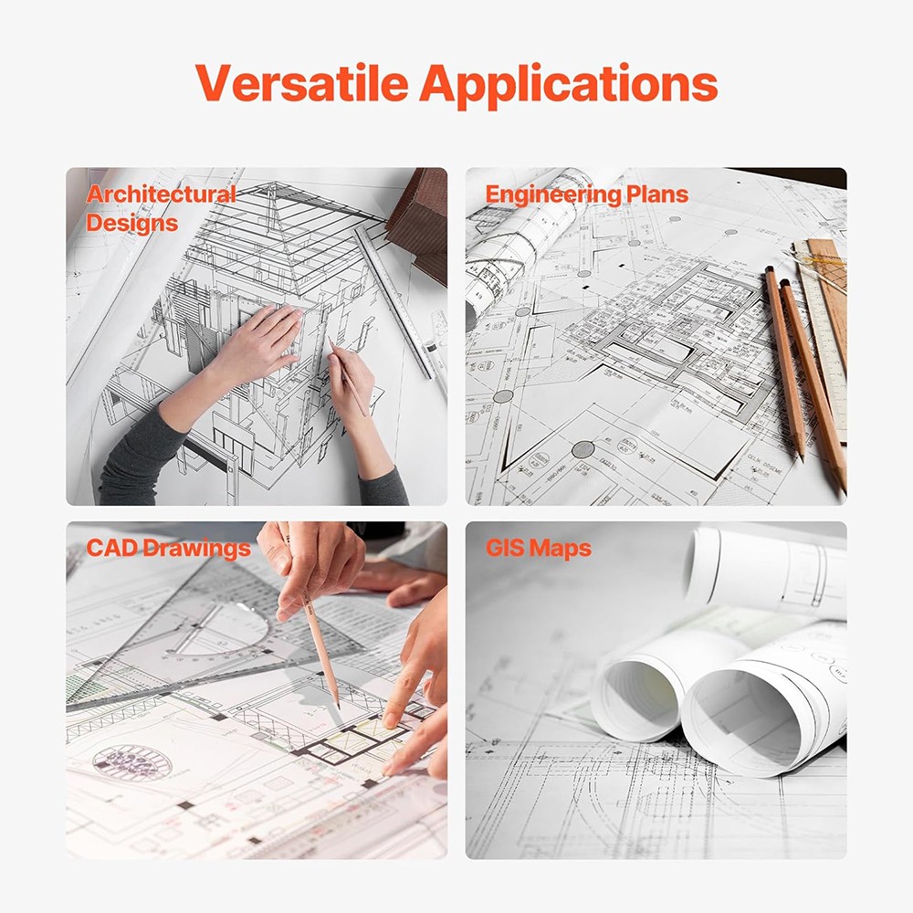 Wide Format Paper Plotter Paper 4 Rolls 24 in x 150 ft CAD Bond Rolls 2″Core