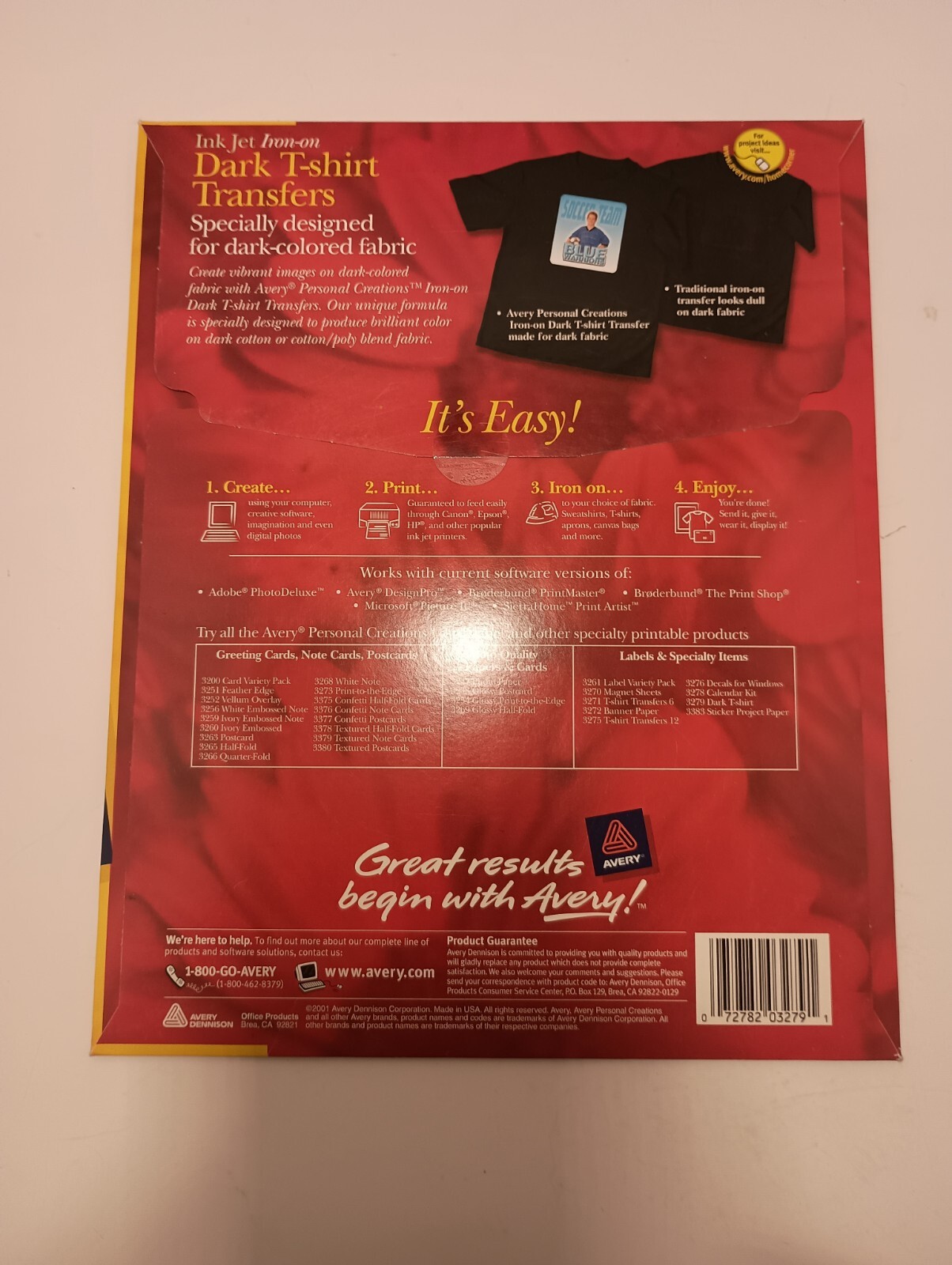 Avery INk Jet Dark T-Shirt Transfers – 5/ 8.5″x11 Sheets 3279