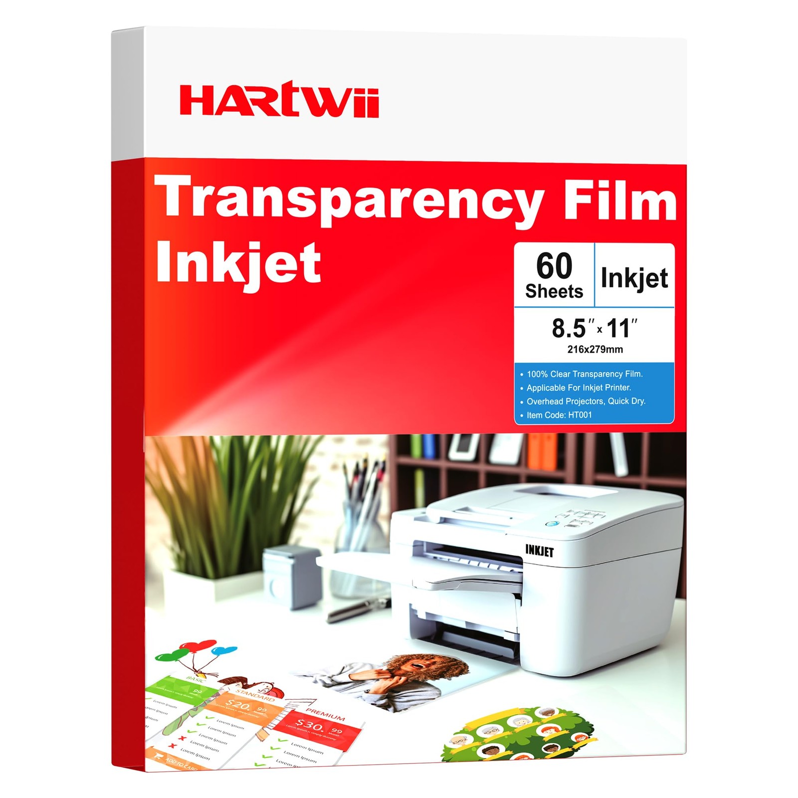 Inkjet Transparency Film 8.5×11 5Mil 60 Sheets Clear Overhead Projector Acetate