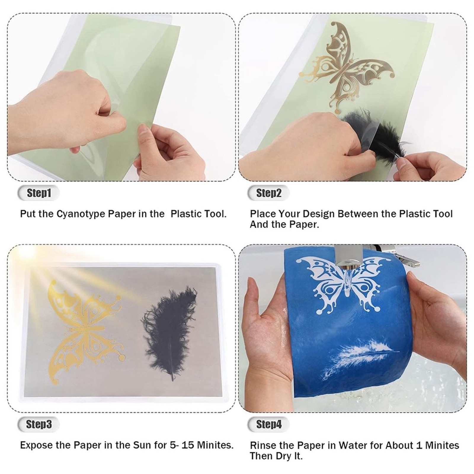 60 Sheets Sun Print Cyanotype Kit, A6 Sun Art with 1 Plastic Tool for6599