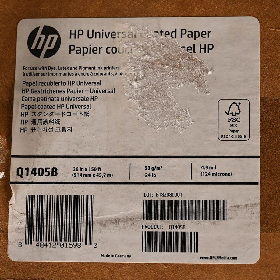 HP Q1405B UNIVERSAL COATED PAPER 36in X 150ft 90 g/m² 24lb 4.9mil (124 MICRONS)