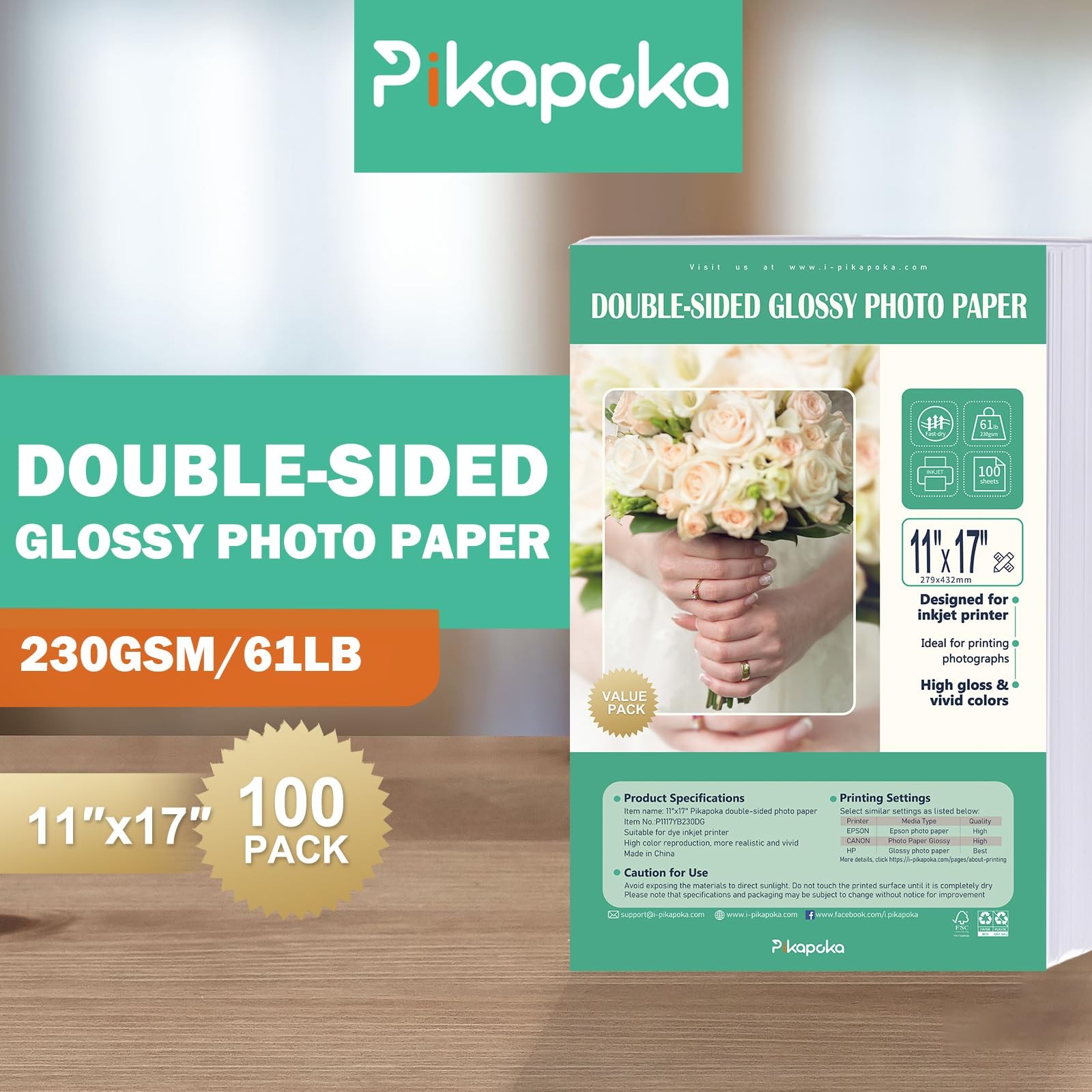 Double Sided Glossy Photo Paper 11×17 Inch 100 Sheets 61lb Thick Cardstock