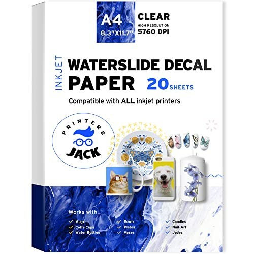 Water Slide Decal Paper Inkjet 20 Sheets A4 Size Premium Water-Slide Transfer Pa