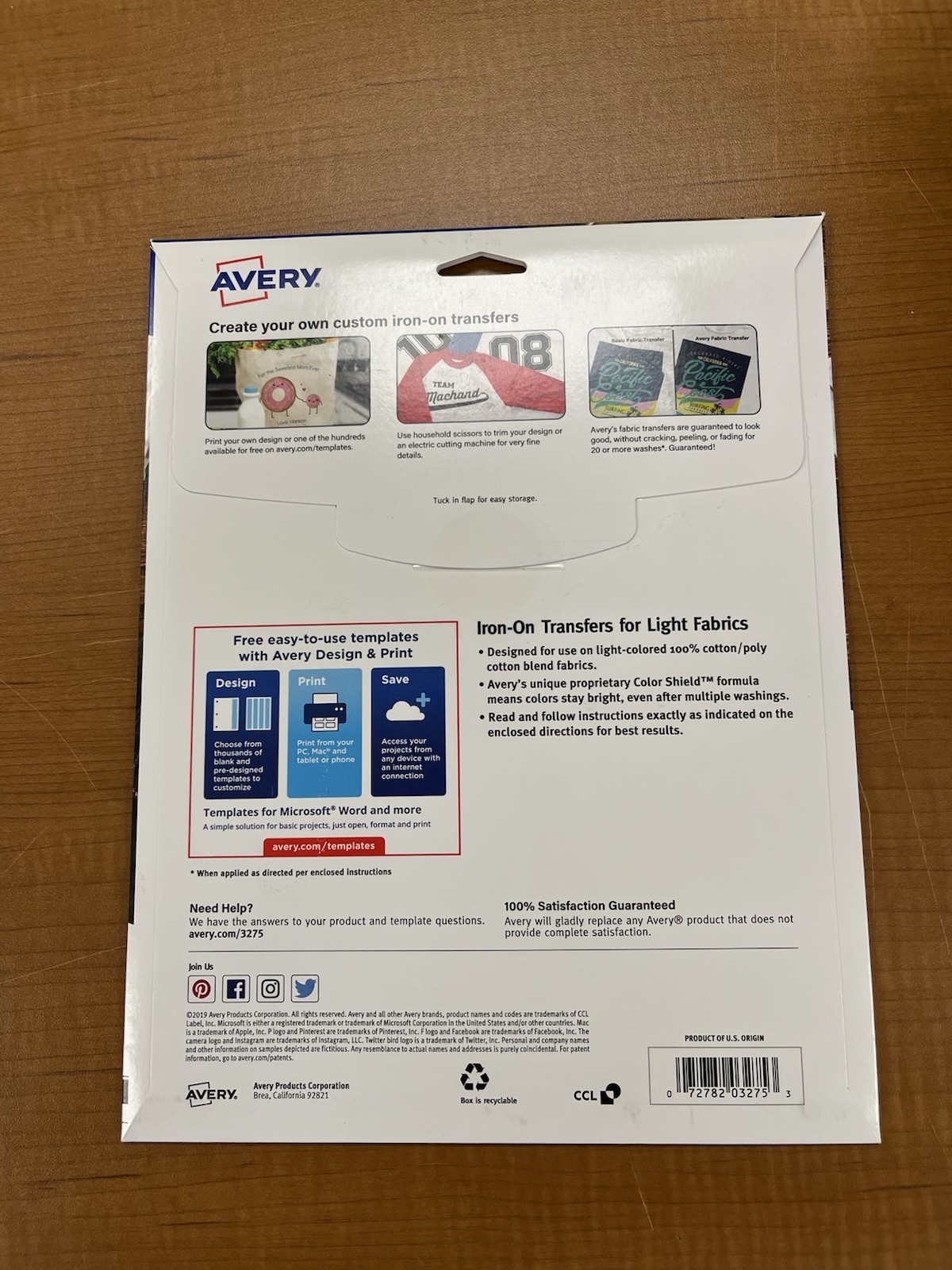 Avery Inkjet T-shirt Transfers iron-on 3275 8.5″ x 11″ – 12 Sheets open Box NEW