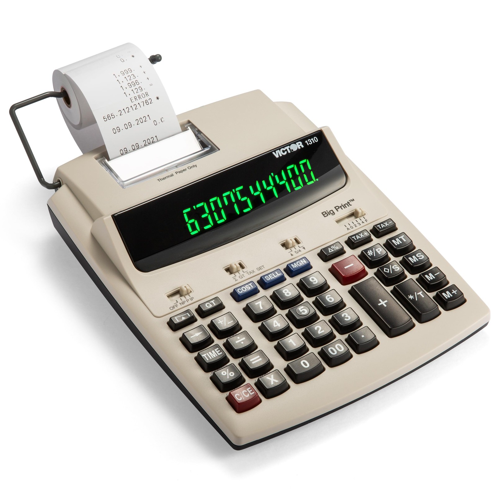 Victor 1310 Big Print Printing Calculator, 12-Digit 2.5″ x 7.8″ x 10″, White