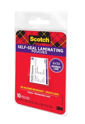 Scotch LS851G Self-Sealing Laminating Pouches, 9.5 mil, 2 7/16 x 3 7/8, Business
