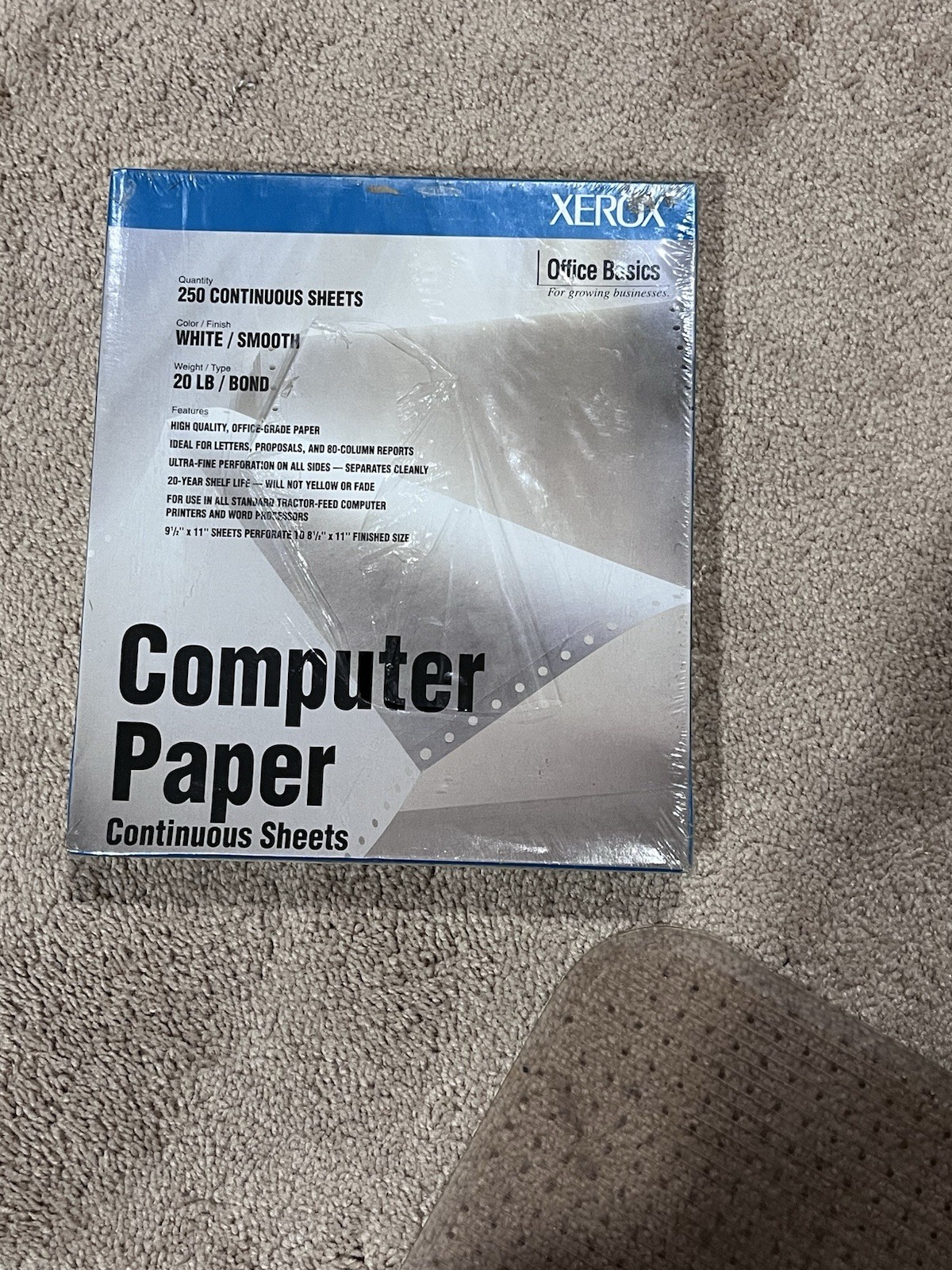 NIB XEROX Continuous Feed Computer Paper 20lb 8.5×11 margins removed 250 sheets