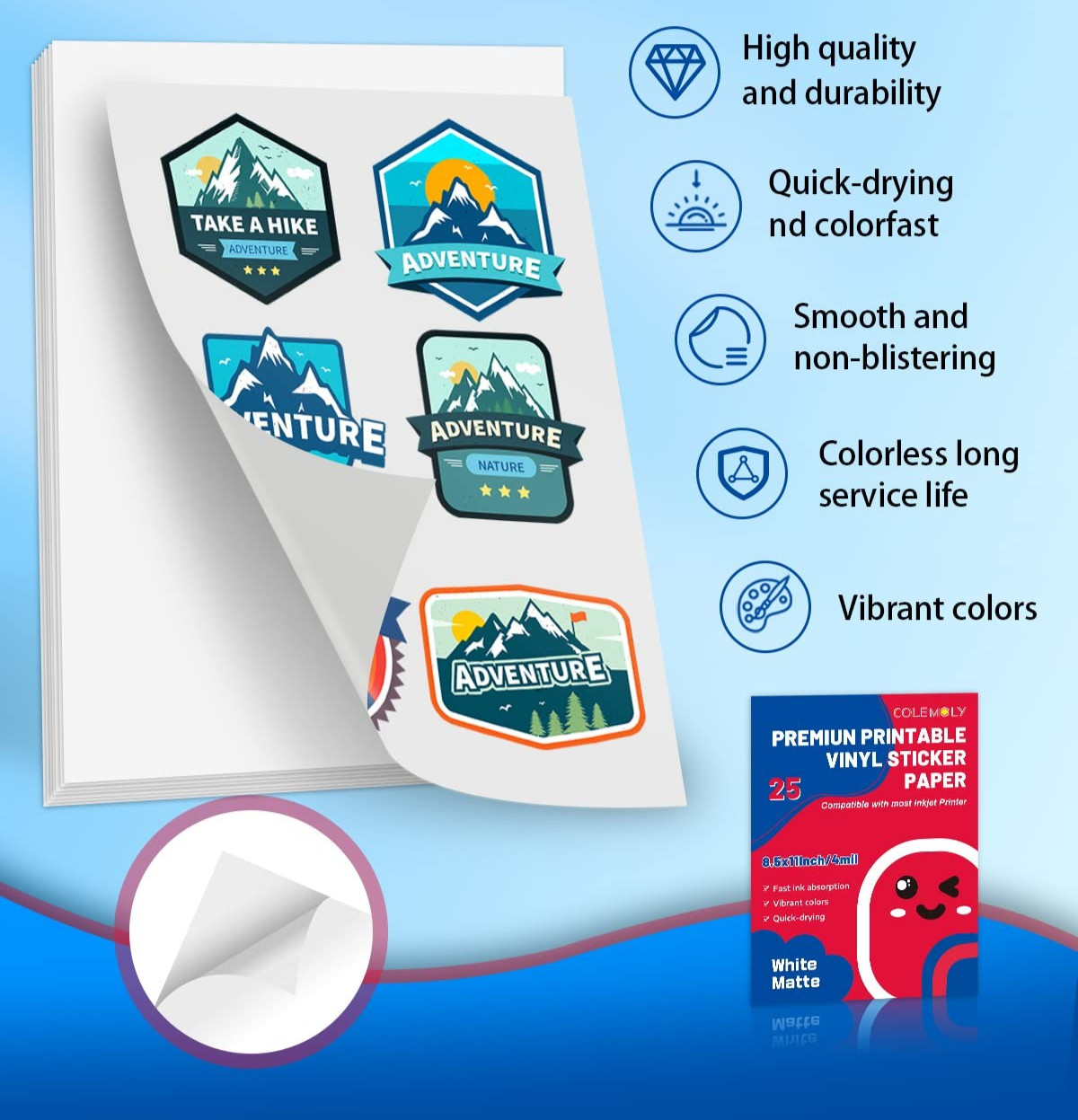 25 Sheet Matte White Printable Vinyl Sticker Paper for Inkjet Printers 8.5 x 11″