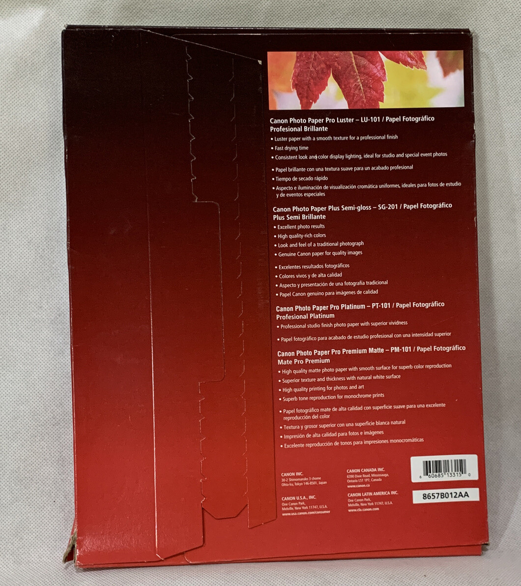 Canon Pro Paper Luster Sampler Pack 8.5 x 11″ – Total 20 Sheets #8657B012