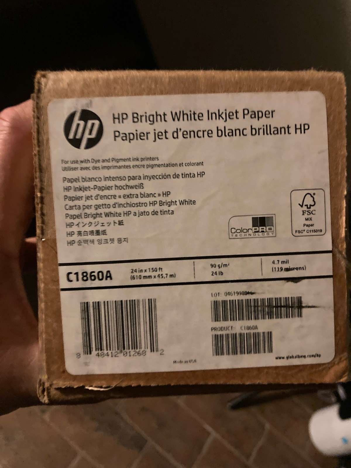 1 HP C1860A Bright White Inkjet Paper 4.7 Mil 24 In x 150 Ft