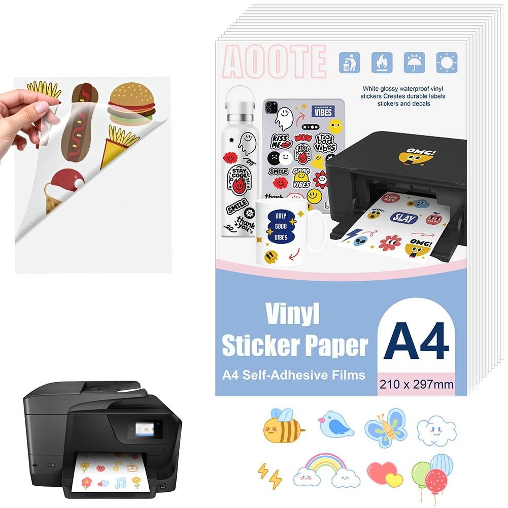 12 Sheets A4 Sticker Paper for Printing, Transparent a4 Self Adhesive Film…