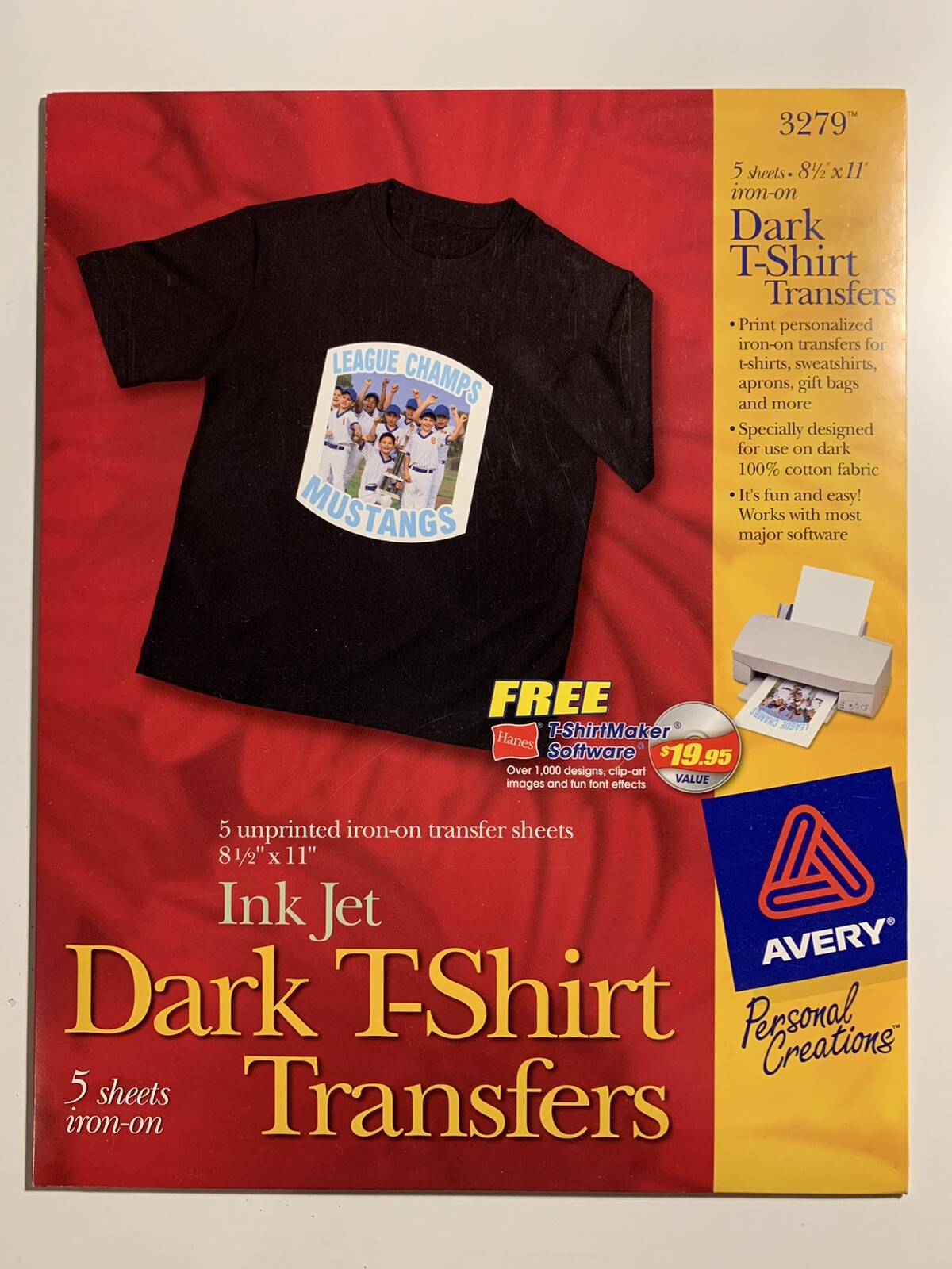 Avery Dark T-Shirt Iron-On Transfers Ink Jet New 8 1./2 in x 11 in # 3279