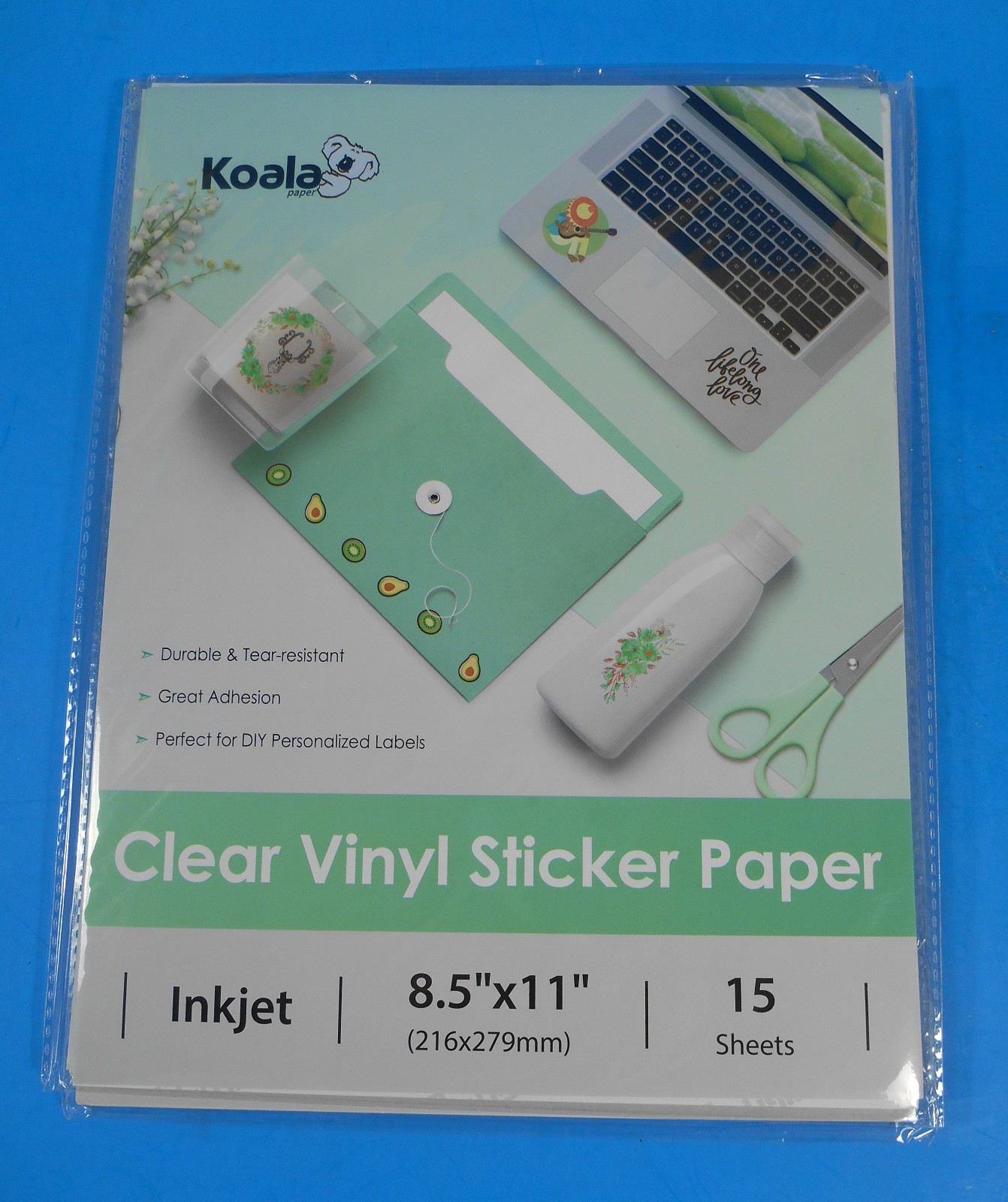 3X Koala 15 Sheets/Pkg Clear Vinyl Sticker Paper 8.5X11 For Inkjet
