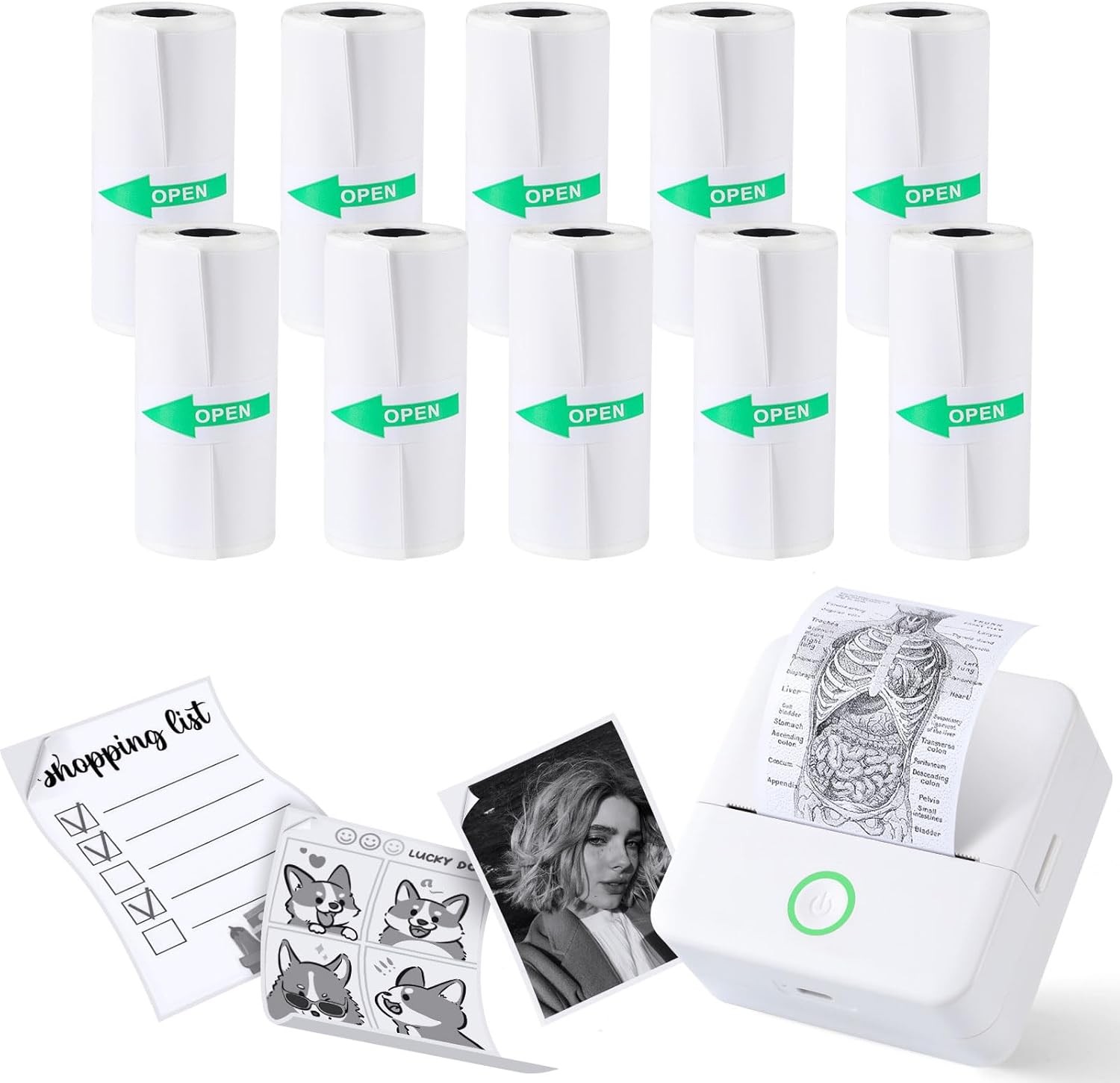 10 Rolls Print Pods Printing Paper, 57 X 25mm Inkless Self-Adhesive Printable St