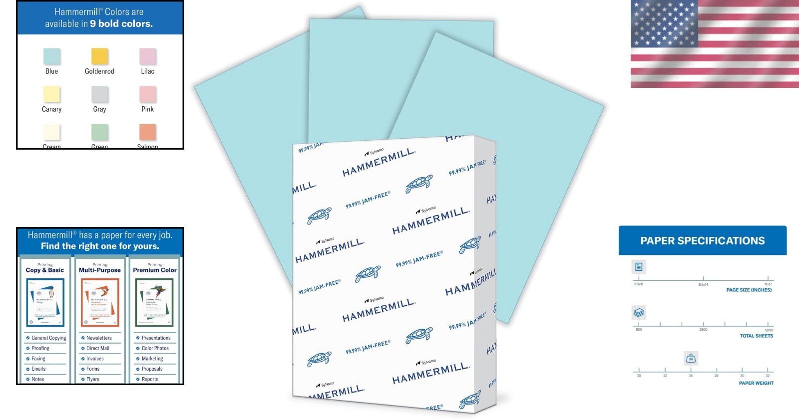 High-Quality 24 lb Blue Copy Paper – 500 Sheets, 8.5 x 11 – Jam-Free Guarantee