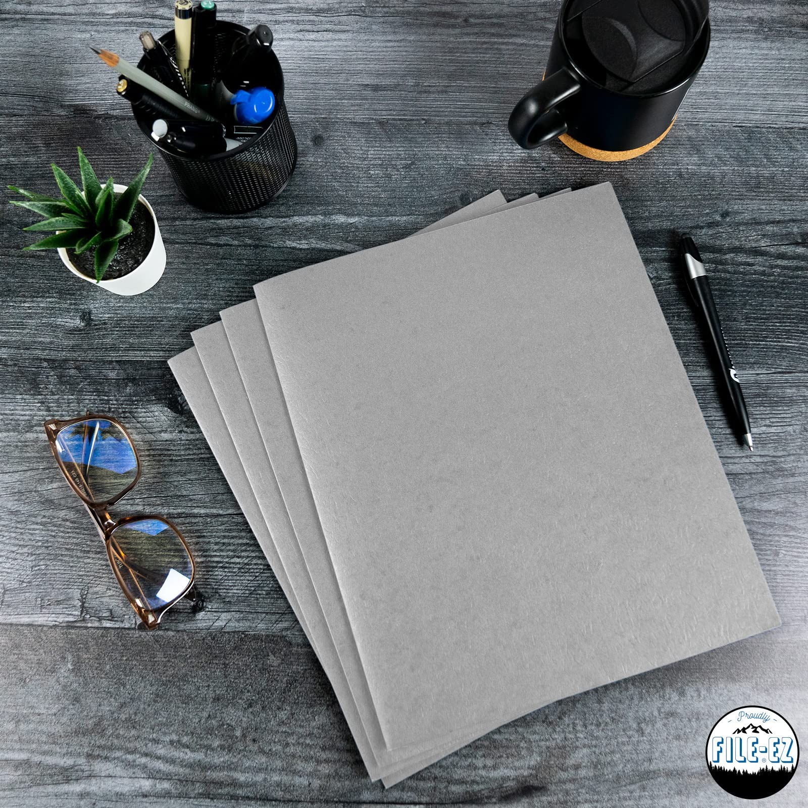 Two-Pocket Folders, 125-Pack, Textured Paper, Letter Size (EZ Gray 125 Folders