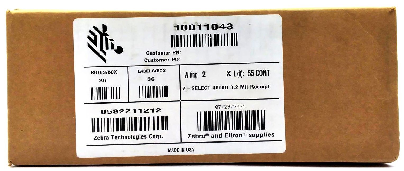 Zebra Receipt Papers 2″ x 55′ CONT Z-Select 4000D 10011043 Genuine – 36 Rolls