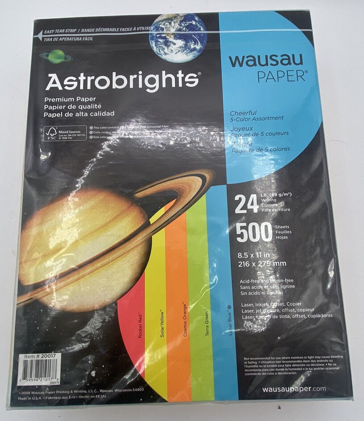 Astrobrights Paper 5 Colors 24# 500 sheets Wausau Paper Acid-Free Laser Etc NOS