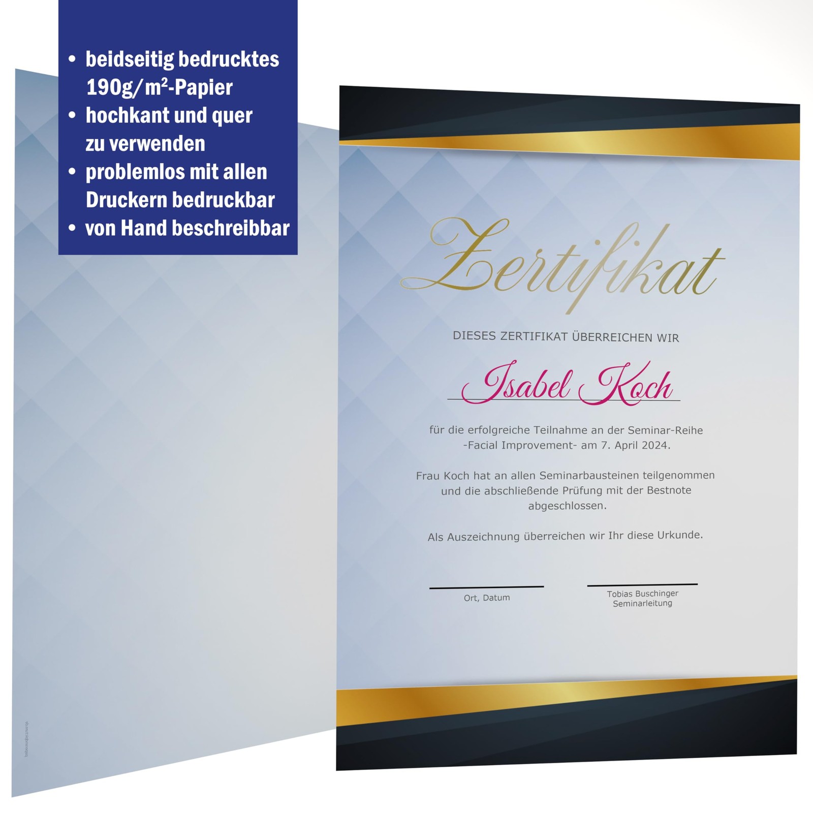 Square Certificate Paper A4 190g 15 Sheets – Printed on Both Sides – for Certific…