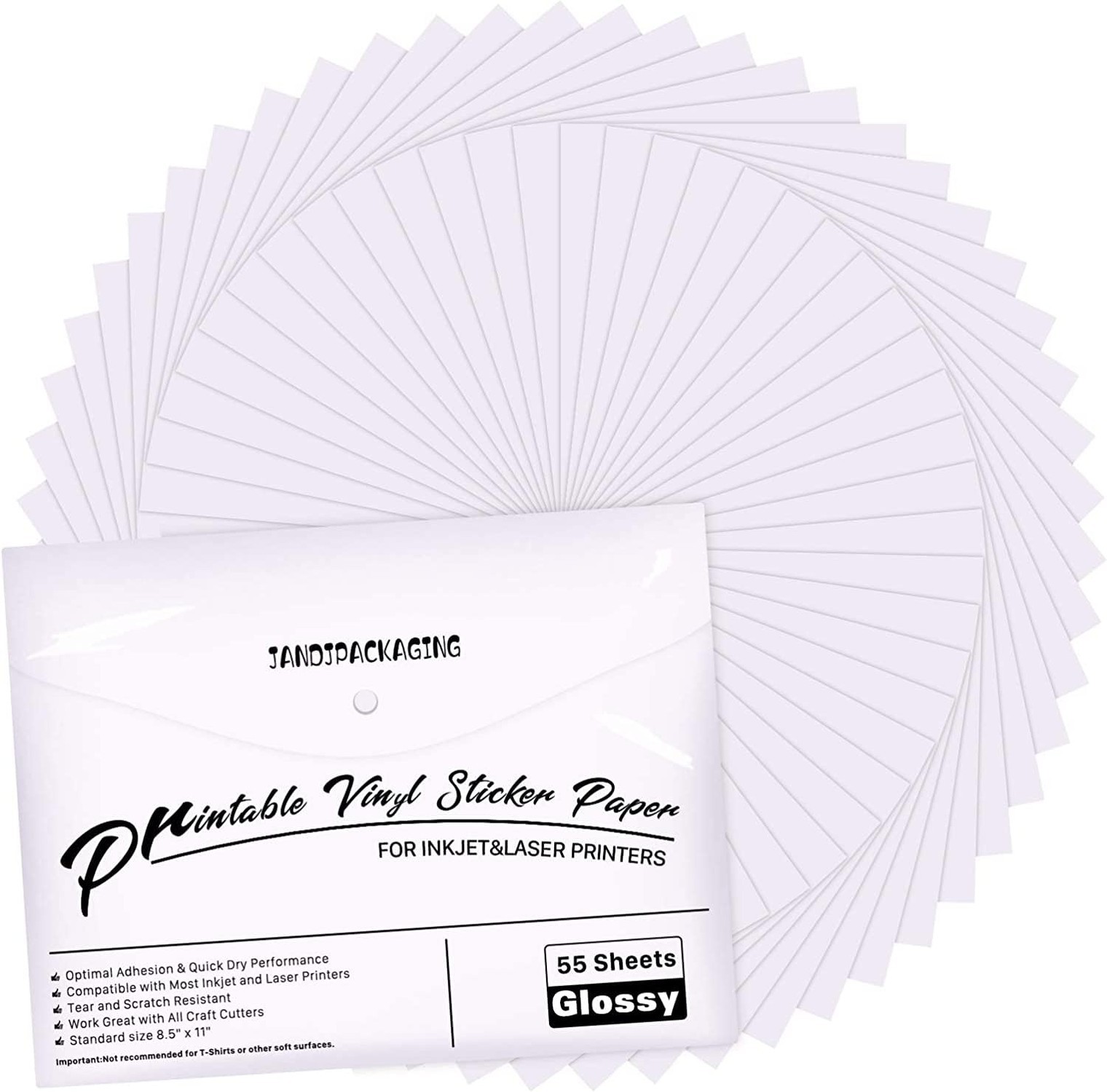 Premium Printable Vinyl Sticker Paper – for Inkjet and Laser Printer – 55 Pac…