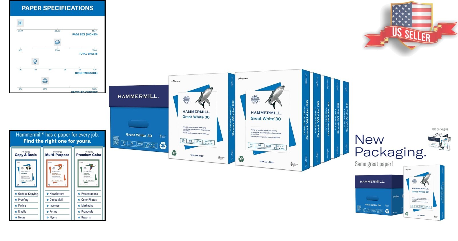 Great White Recycled Printer Paper – 30% Recycled, 8.5×11, 10 Reams, 5000 Sheets
