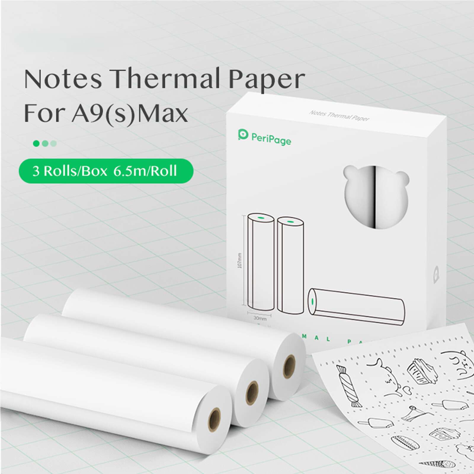 107 x 30mm Notes Thermal Paper Roll BPA-Free Non-adhesive Receipt R5P0