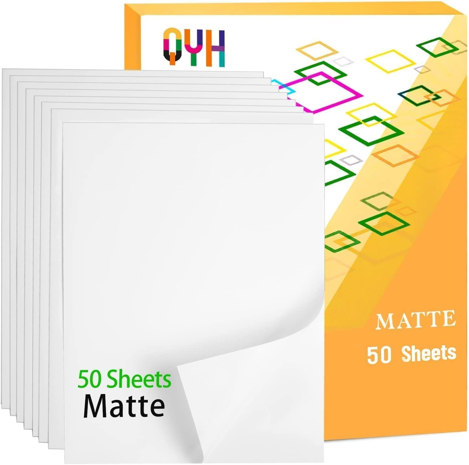 QYH Printable Vinyl Sticker Paper, 50 Sheets Matte Waterproof White 8.5X11 | for
