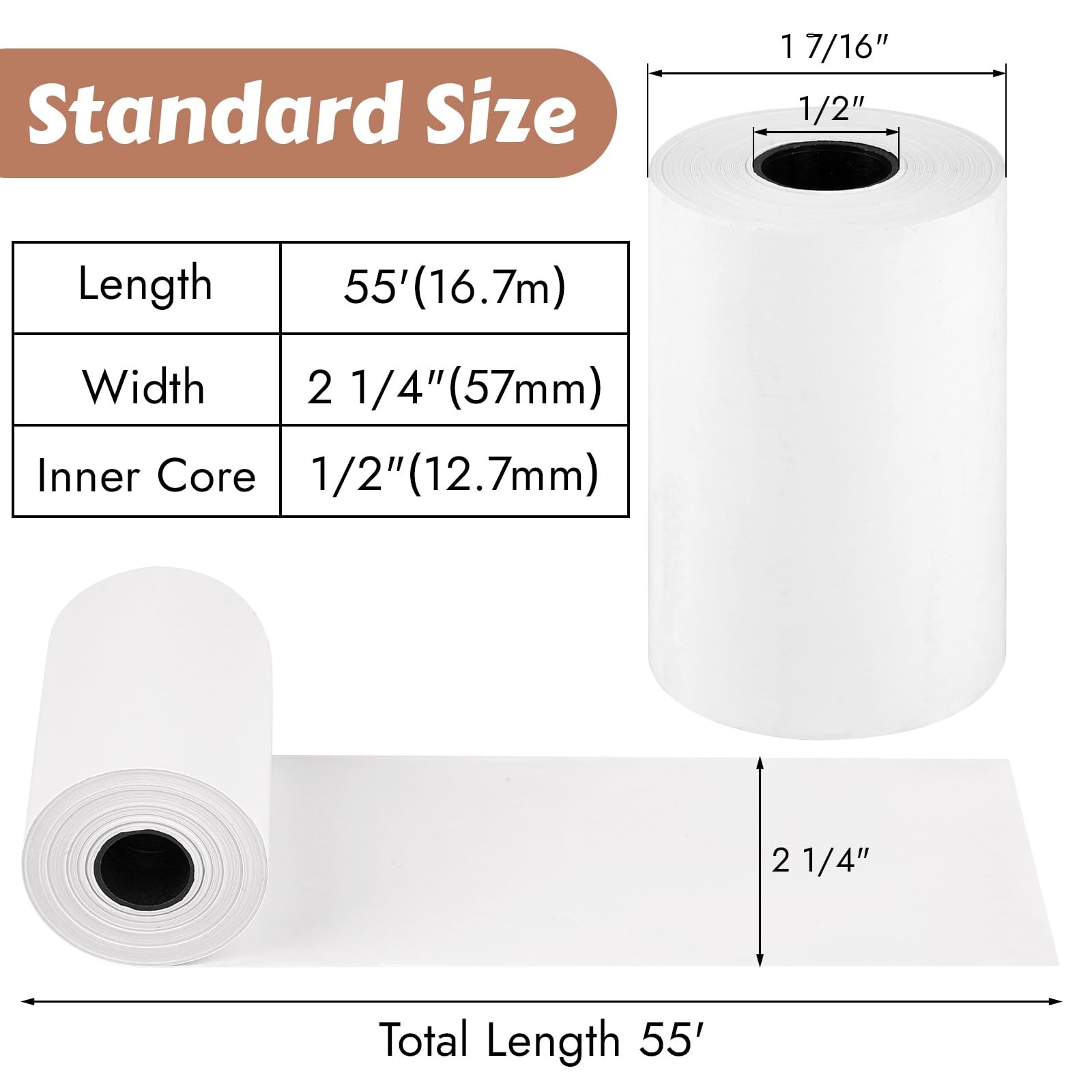 (8 Rolls) 2 1/4″ x 55′ Thermal Receipt Paper, Compatible with Most white