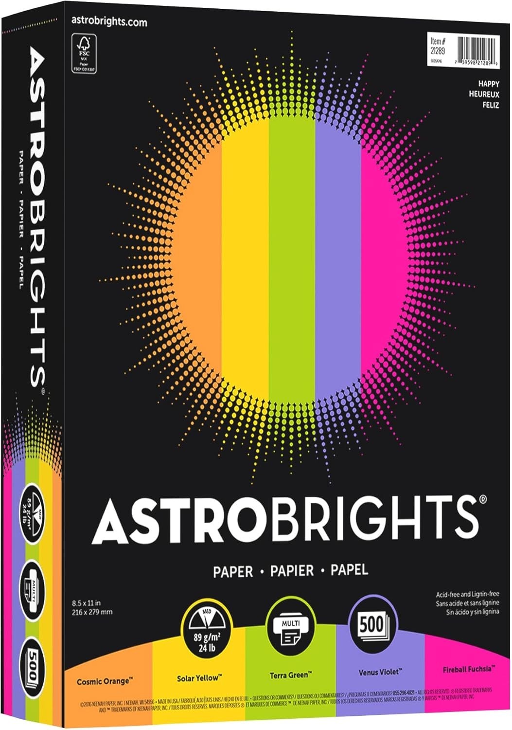 Astrobrights 8.5″ x 11″ Smooth Color Paper, 500 Sheets, Durable & Biodegradable