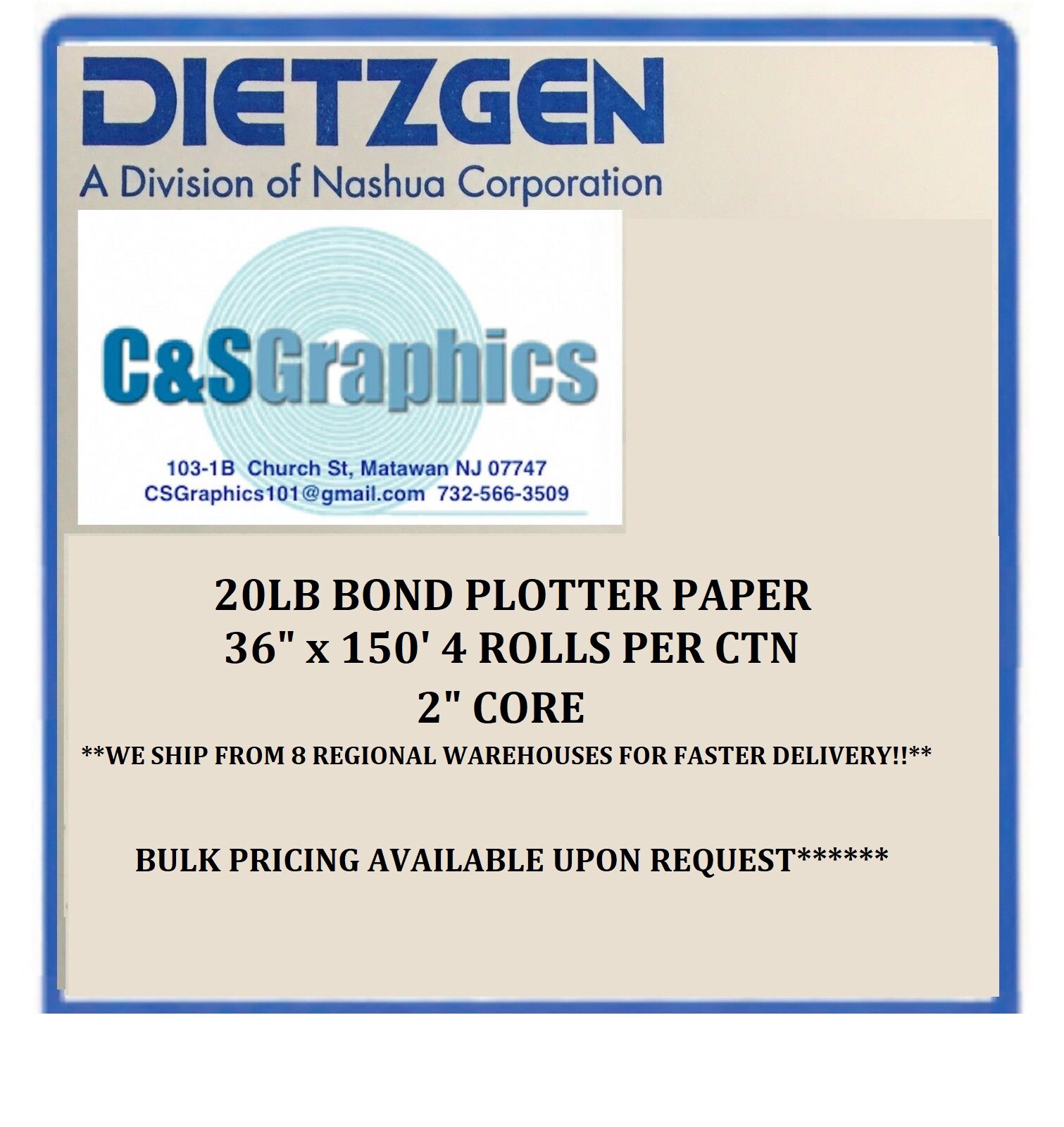 4 ROLLS 36” X 150′ 20lb Bond Plotter Paper