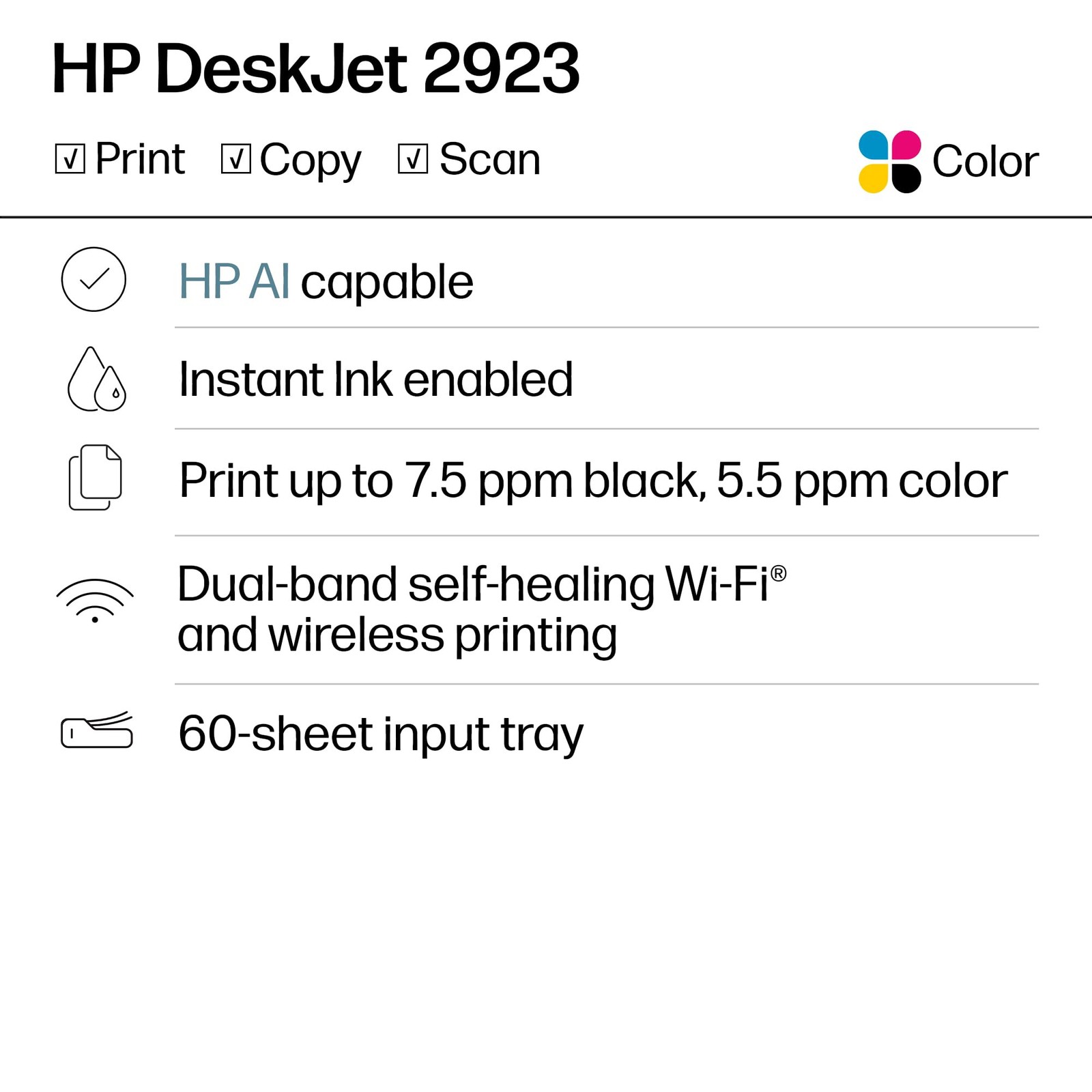 HP DeskJet 2923 Wireless All-in-One Color Inkjet Printer, one size, White