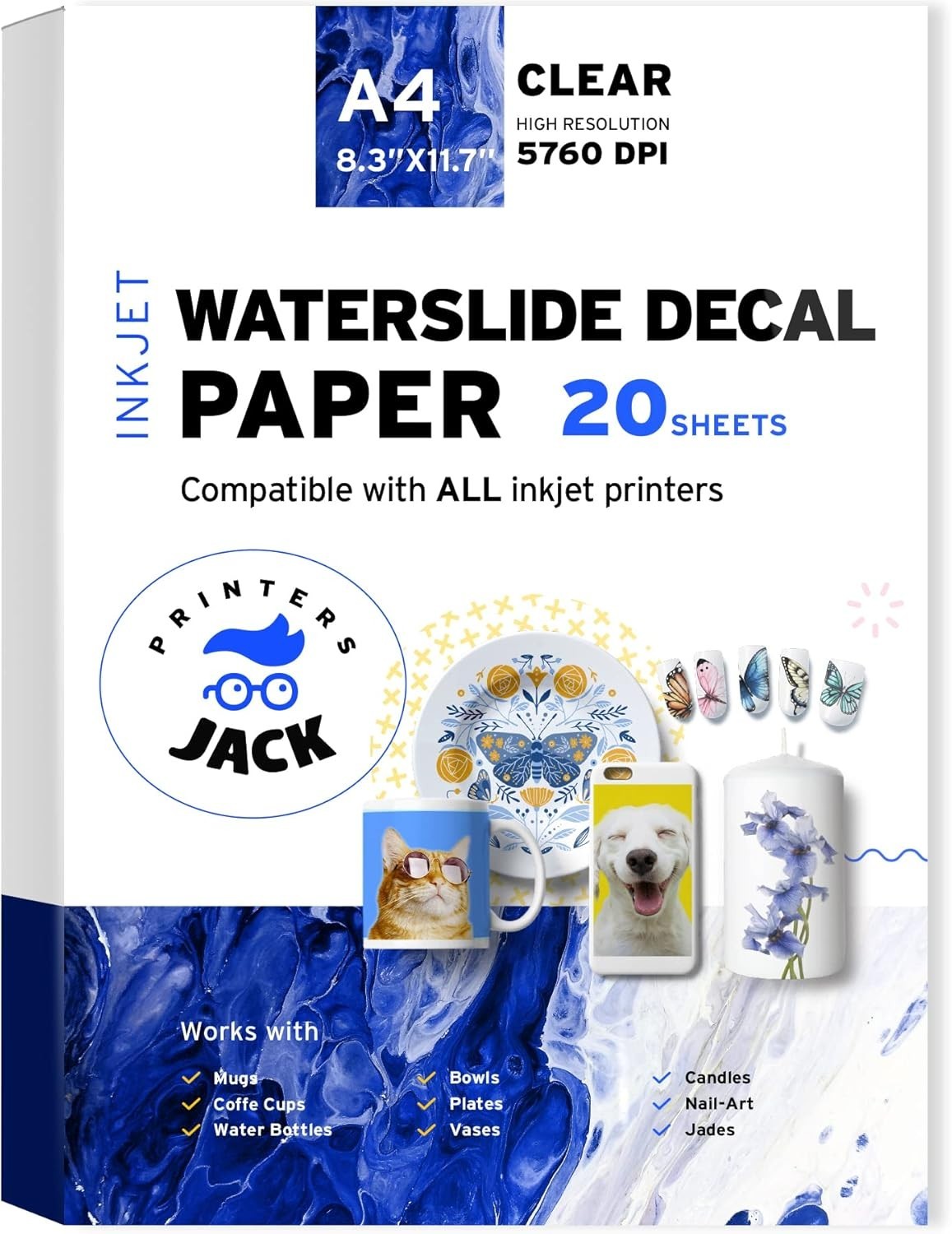 20 A4 Water Slide Decal Sheets – Inkjet Printable for Creative DIY