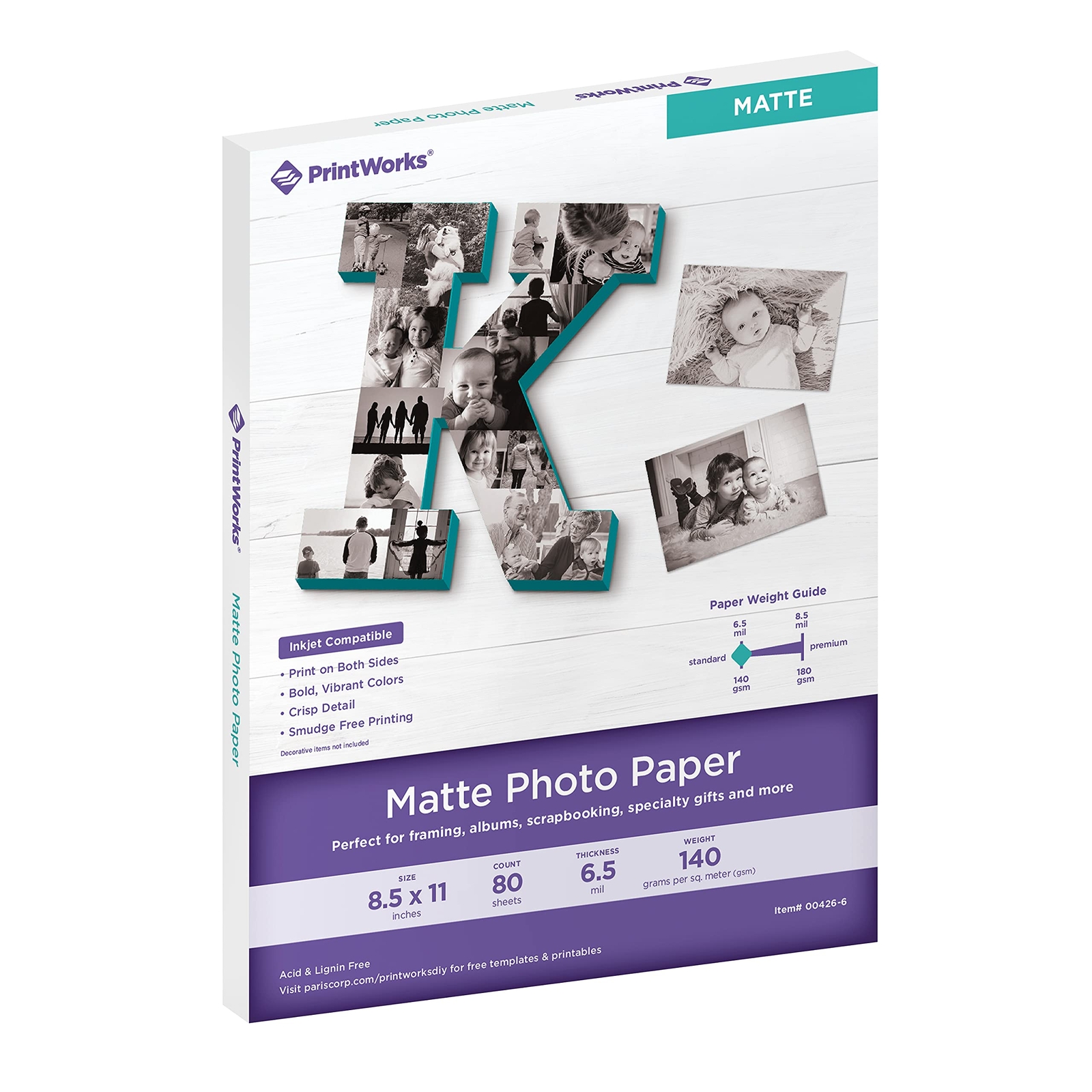 Printworks Matte Photo Paper for Inkjet Printers Printable on Both Sides 80ct
