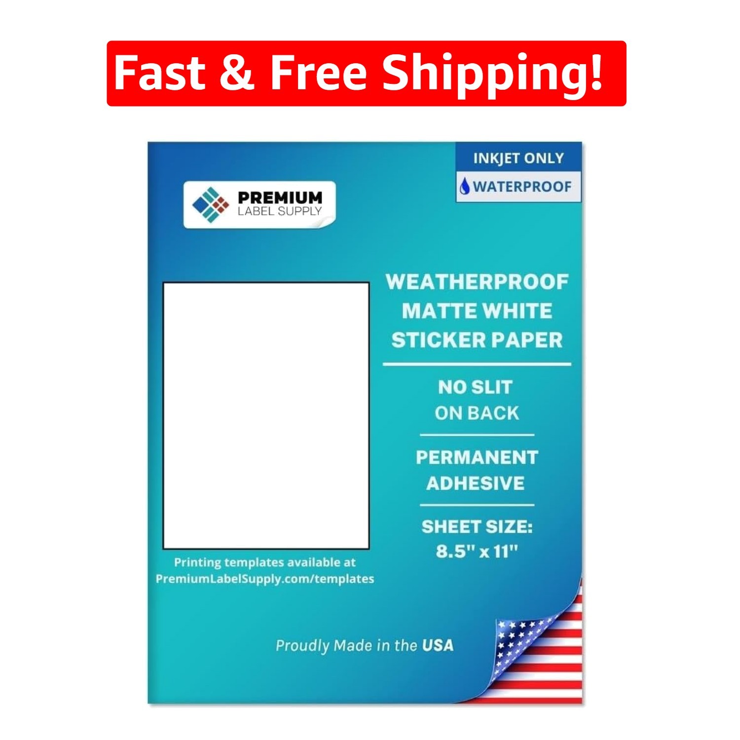 Durable Waterproof 8.5″ x 11″ Sticker Paper for Custom Inkjet Prints, 25 Count
