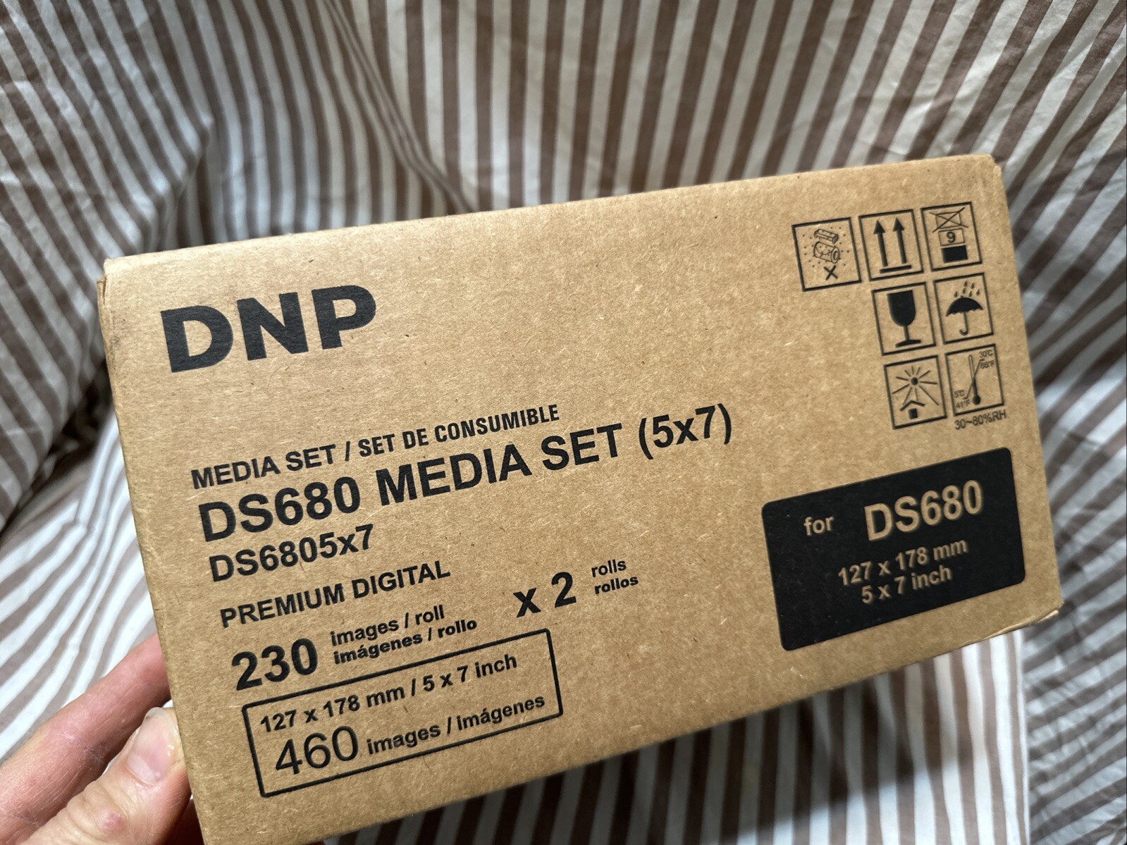 DNP DS680 media set 5×7 2 Rolls of Paper + Ribbon 460 Images New sealed