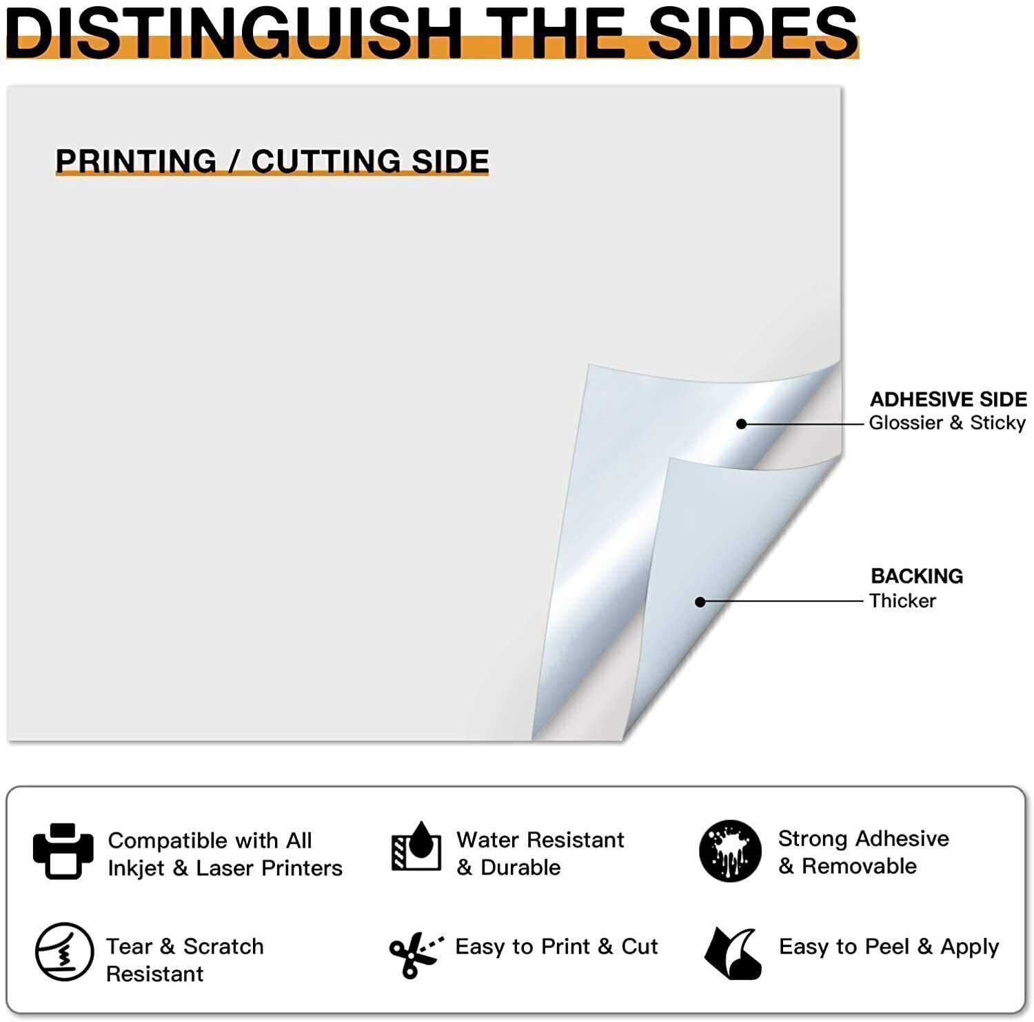 Glossy Matte 8.5″x11″ Printable Vinyl Sticker Paper for Inkjet Laser Waterproof