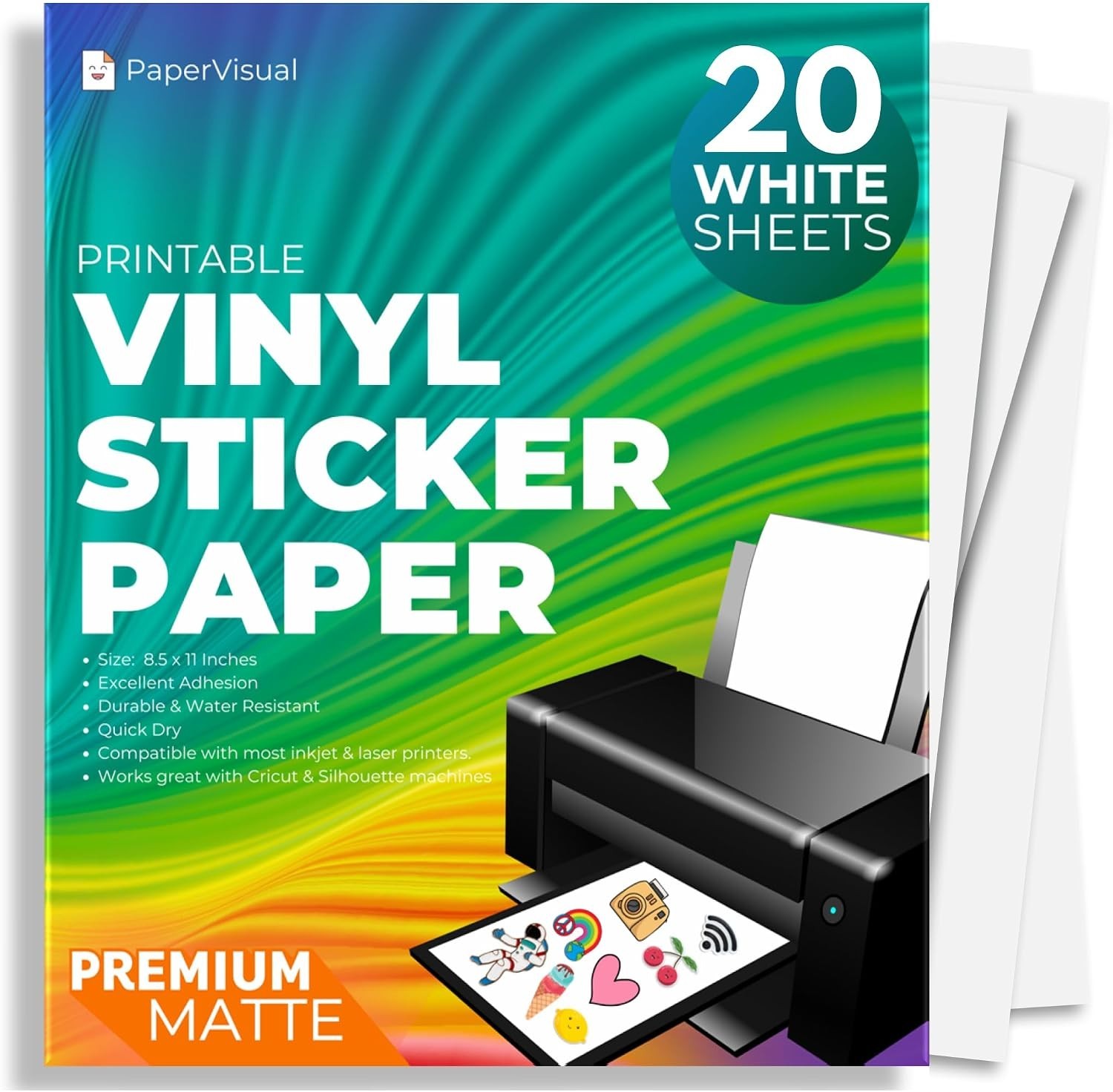 Printable Vinyl Sticker Paper for Inkjet & Laser Printer 20 Sheets*2, Pack of 2